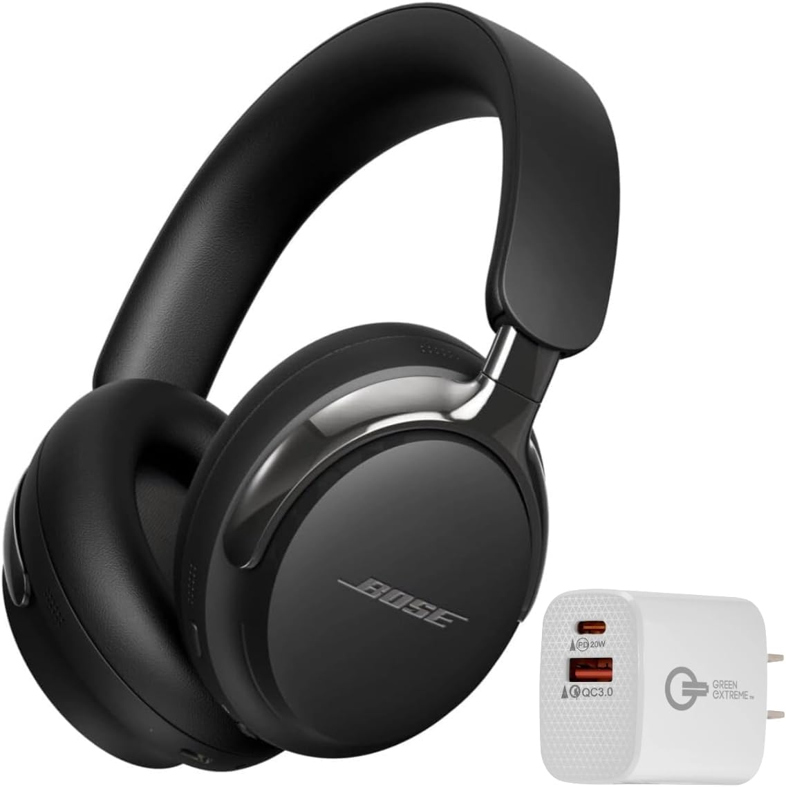 Bose (2nd Gen QuietComfort Ultra Bluetooth Headphones, Wireless Headphones with Spatial Audio, Over Ear Noise Cancelling with Mic, Up to 30 Hours of Play time + 20W Wall Charger (Black)