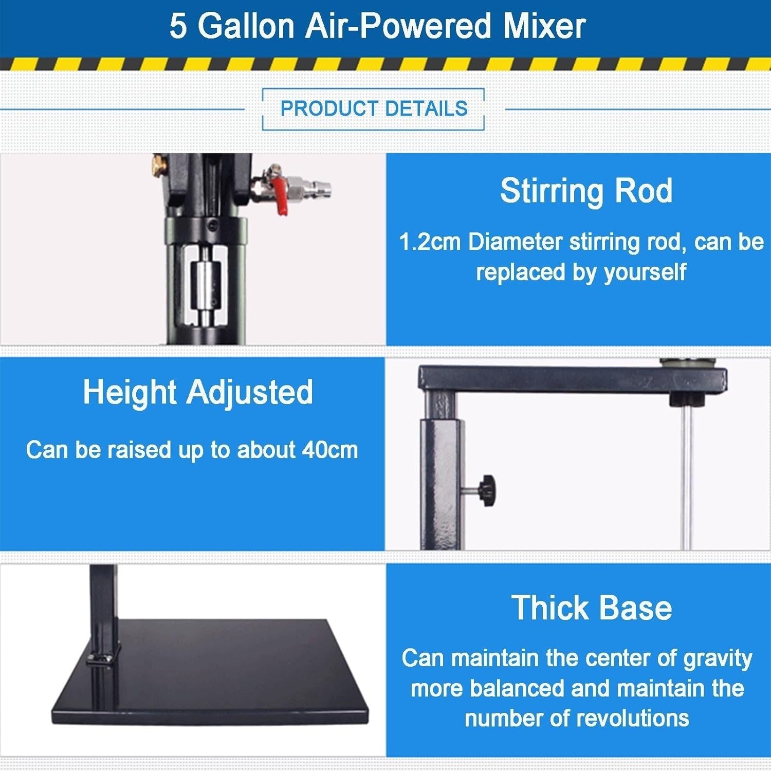 5 Gallon Pneumatic Agitator, Paint Mixer with Stand, 2600r/min Paint Stirring Machine for Mixing Plaster Paint Mortar Glue (Blck)