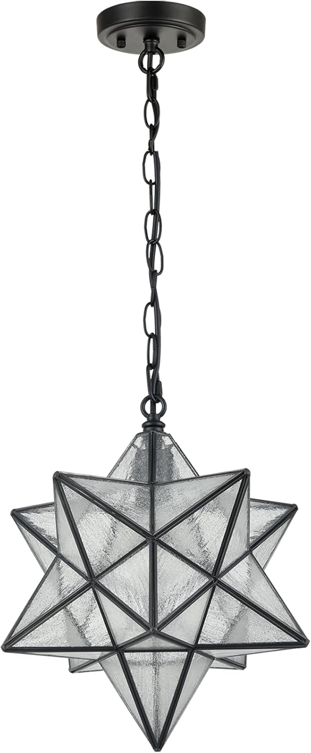 14'' Moravian Star Pendant Light Seeded Glass Star Lights with Adjustable Hanging Chain Light for Kitchen Bedroom Dining-Dimmable