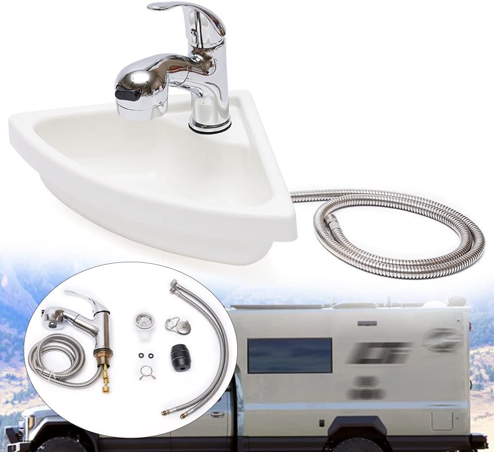 Small Corner Bathroom Sink Wall Mount Triangle Porcelain Acrylic Above Counter Mini Wall Vanity Vessel Sink with Faucet Wash Basin for RV Kitchen (Acrylic)