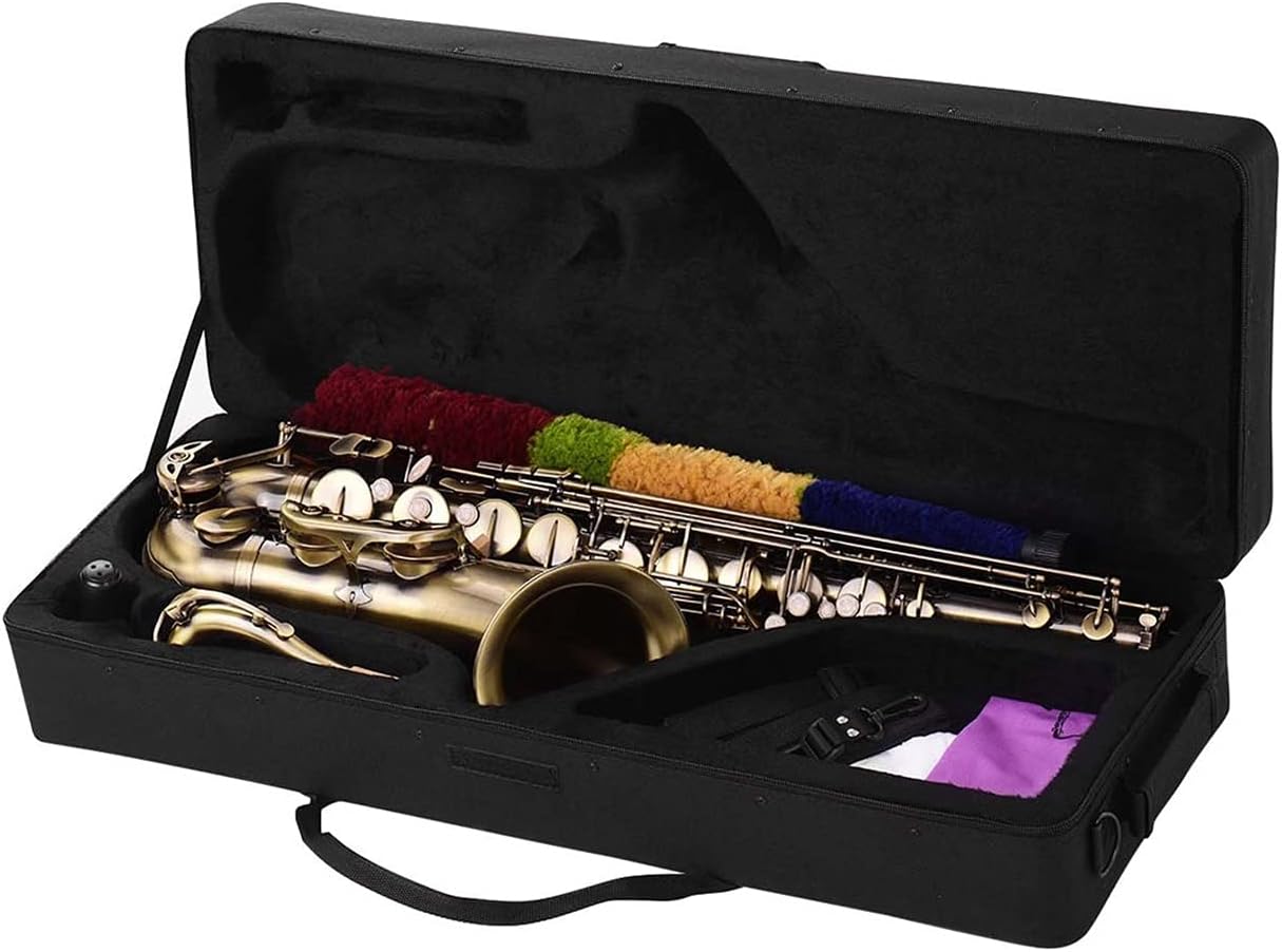 Bb Tenor Saxophone Sax Brass Body White Shell Keys Woodwind Instrument with Carry Case Cleaning Cloth Student Saxophone