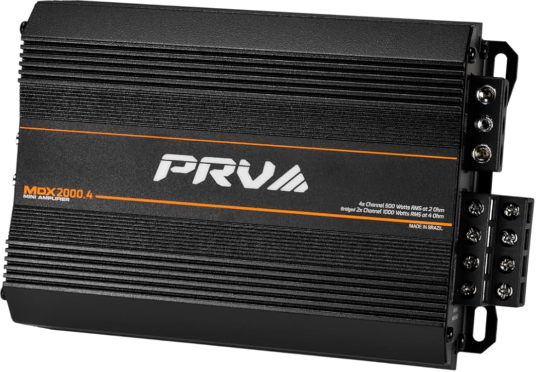 PRV Audio MDX2000.4 2 Ohm Mini 4 Channel Car Audio Amplifier 4 x 500 Watts RMS at 2 Ohm - 2000 Watt 12 Volts Bridgeable Amp for Powersports, Motorcycles, ATV, for High Power Stereo Speaker Systems