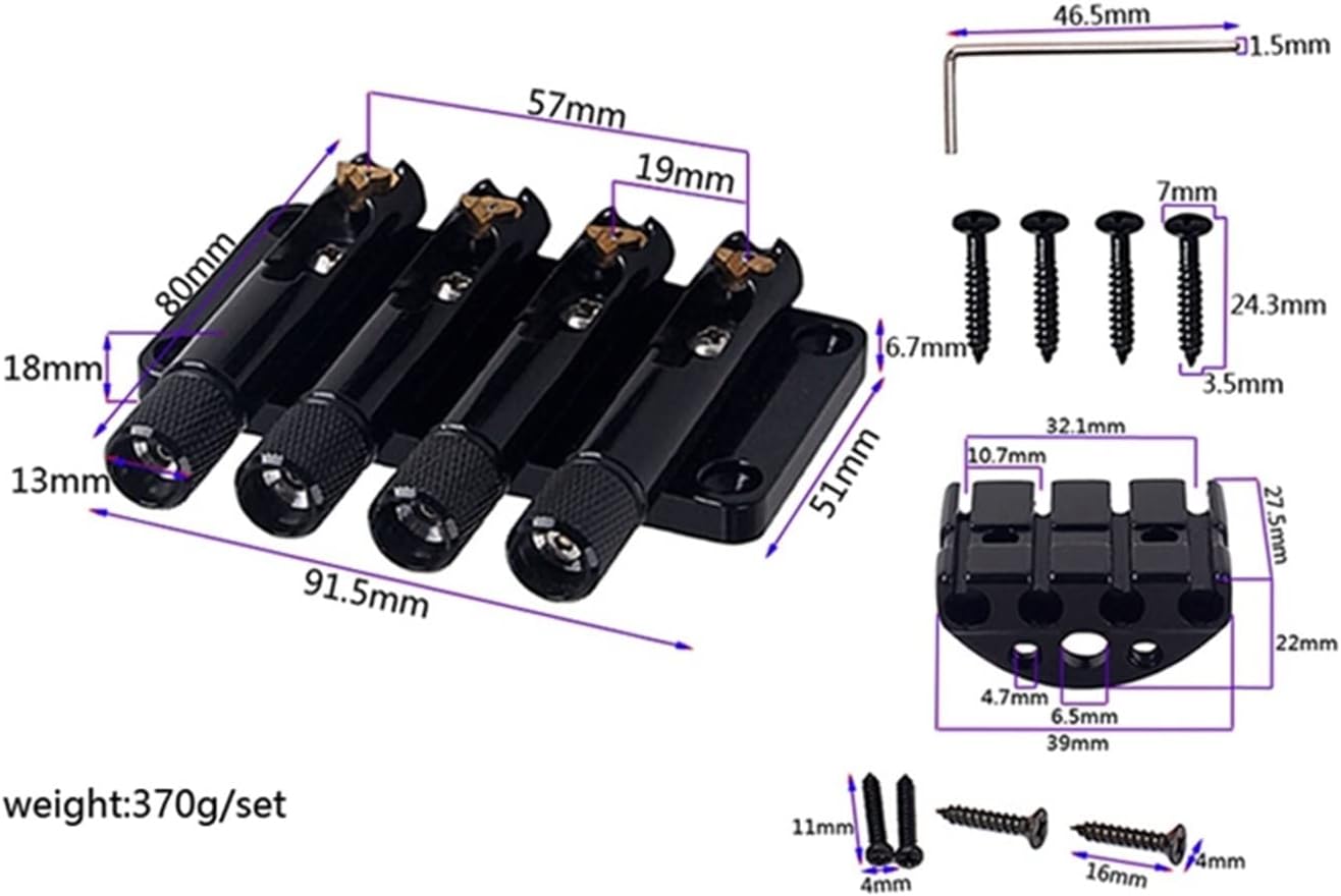 Guitar Bridge 4 String Bass Guitar Bridge Headless Tailpiece with String Locks and Screws for Guitar Bass