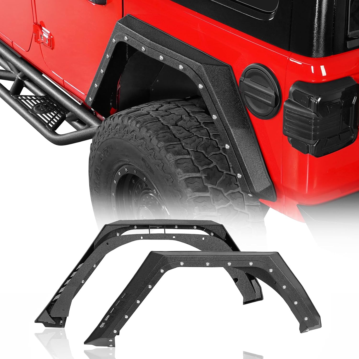 Hooke Road JLU Armor Style Rear Fender Flares for 2018-2026 Jeep Wrangler JL Unlimited 4-Door, 4.2