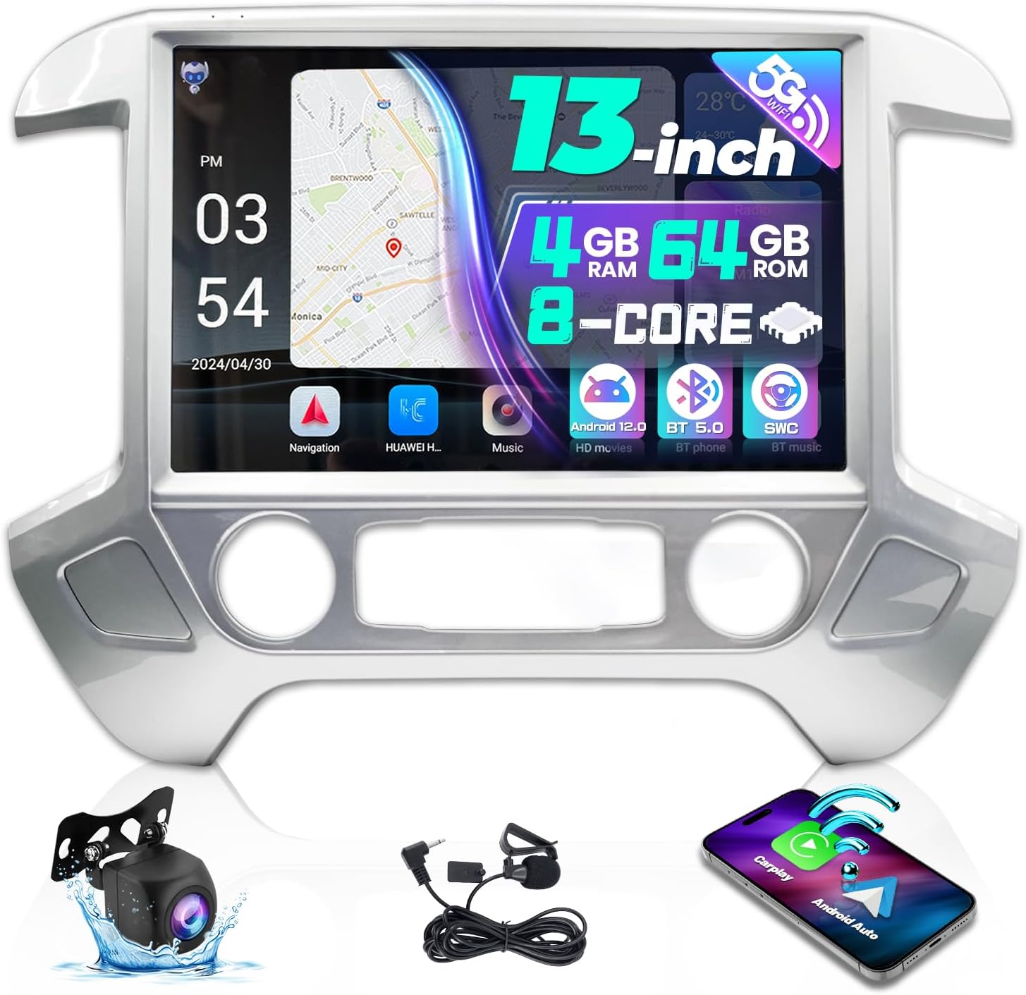 13.1 Inch 8 Core Car Radio for Chevy Silverado GMC Sierra 2014-2018 Android 13 Stereo Upgrade 2K Touch Screen for Silverado Head Unit Carplay Android Auto 5G WIFI SWC GPS 1080P Camera 4+64GB