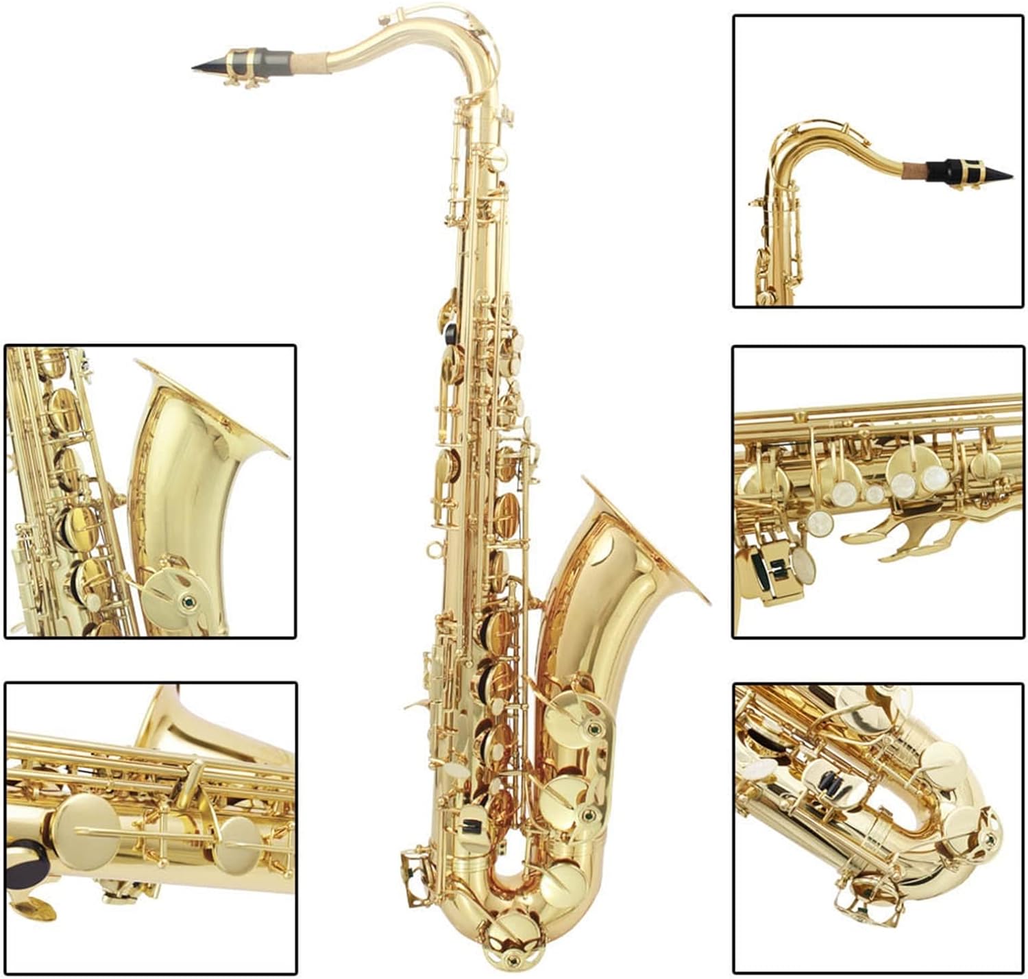 Brass Bb Tenor Saxophone Carved Pattern Pearl White Shell Buttons Wind Instrument