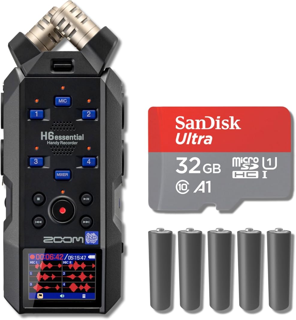 Zoom H6essential 6-Track 32-Bit Float Portable Audio Recorder with 32GB microSD Card and AA Batteries