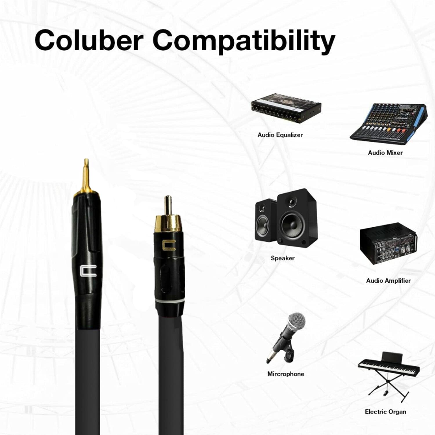 COLUBER CABLE 3.5 TS Male to RCA Male - 200 Feet - Orange - Pro 3-Pin Microphone Connector for Powered Speakers, Audio Interface or Mixer for Live Performance & Recording