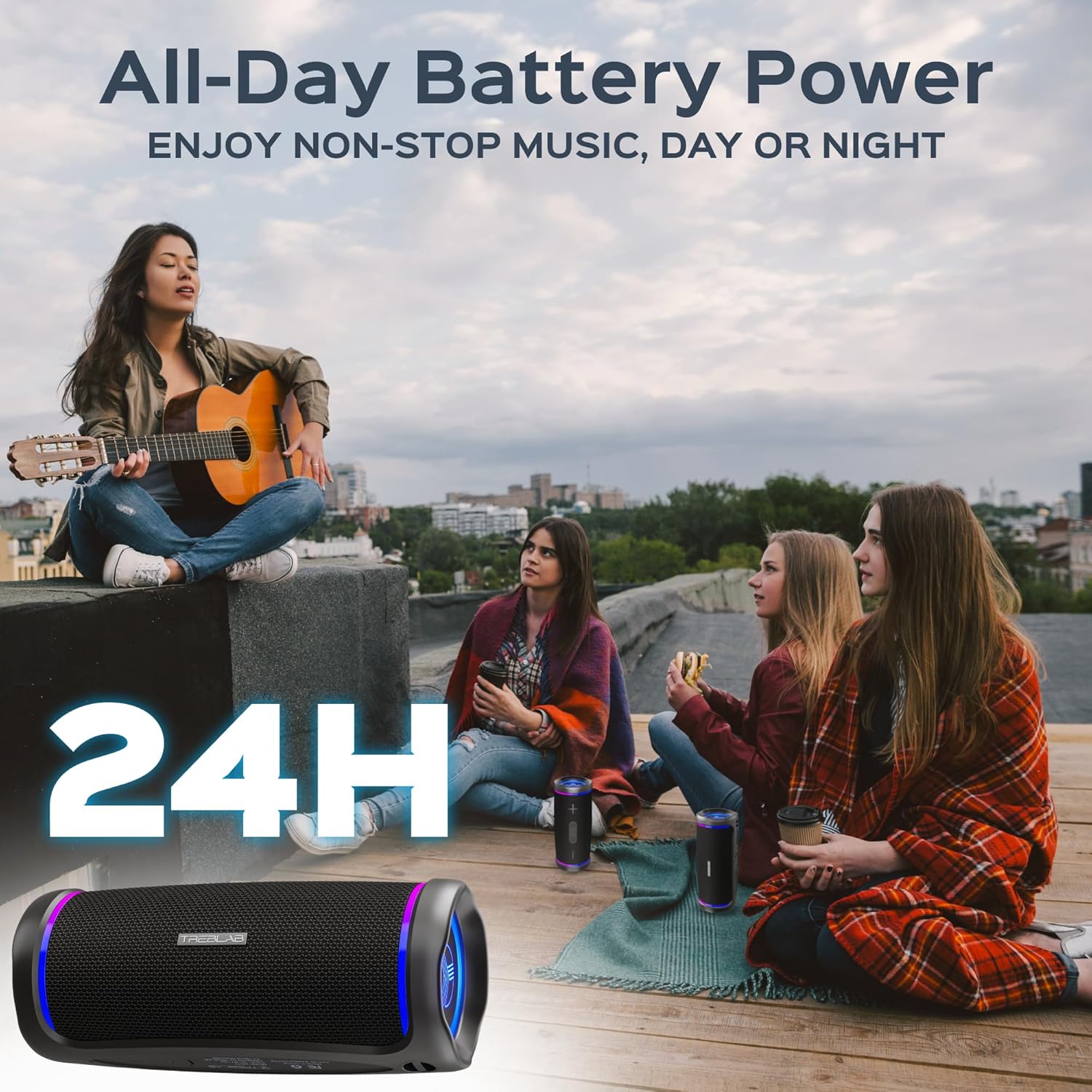 TREBLAB HD77 Bluetooth Speaker - Powerful 360° Sound with Impactful Bass, 30W Portable Wireless Audio, 20H Battery, IPX7 Waterproof, TWS Stereo, Shockproof Design for Outdoor, Beach, Pool, Jobsite