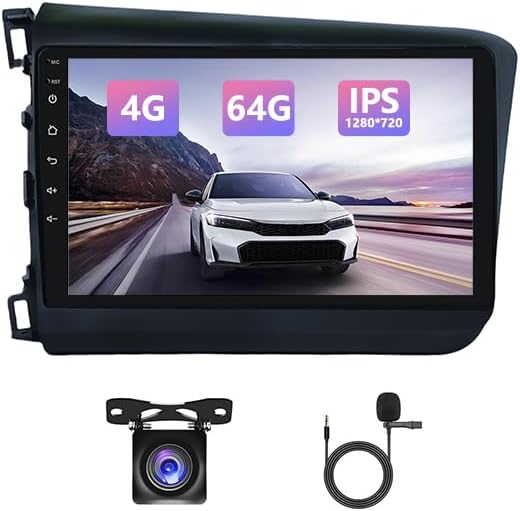 4G+64G Android13 9 Inch IPS Screen Wireless Apple Carplay Android Auto Car Stereo for Honda Civic 2012-2015 Car Radio with FM/RDS Bluetooth GPS WiFi SWC Mirror Link USB Backup Camera MIC
