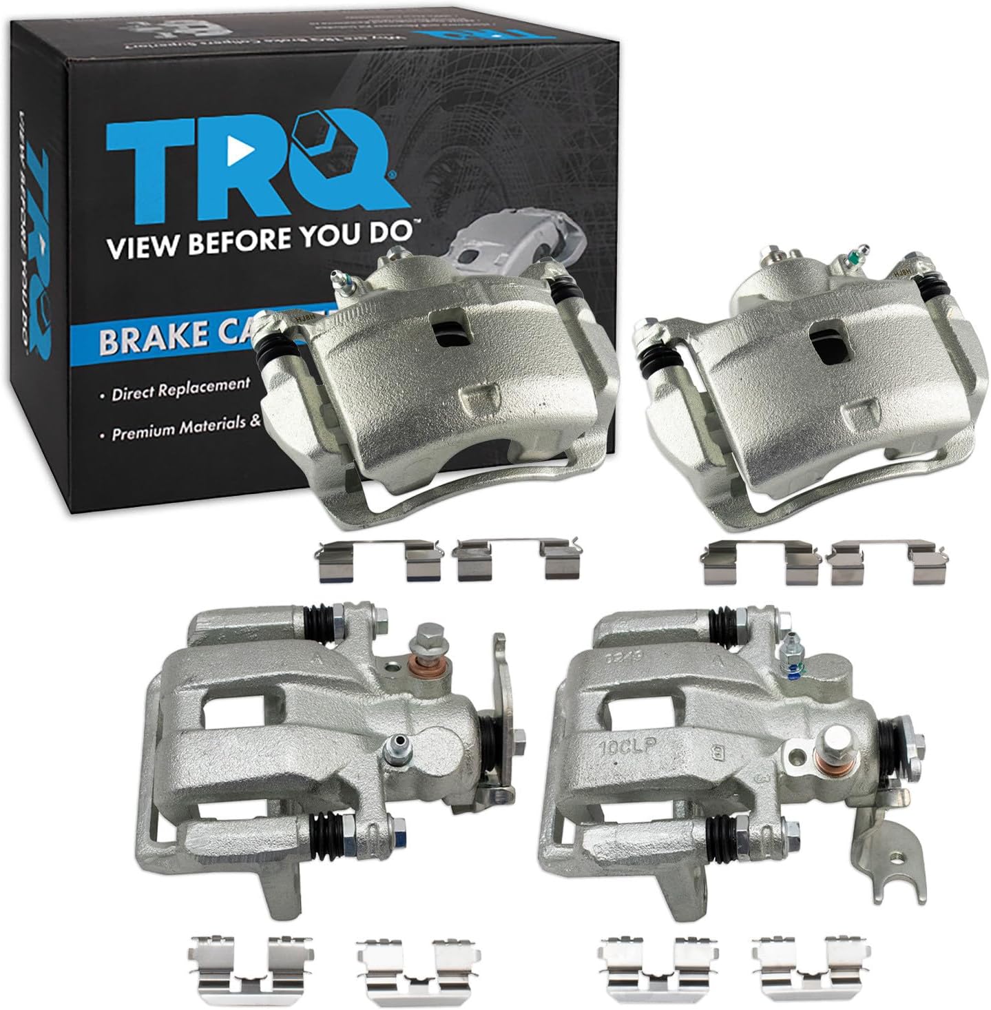 TRQ Front and Rear Brake Caliper Set Zinc Coated Brackets Hardware Compatible with 2008-2012 Honda Accord