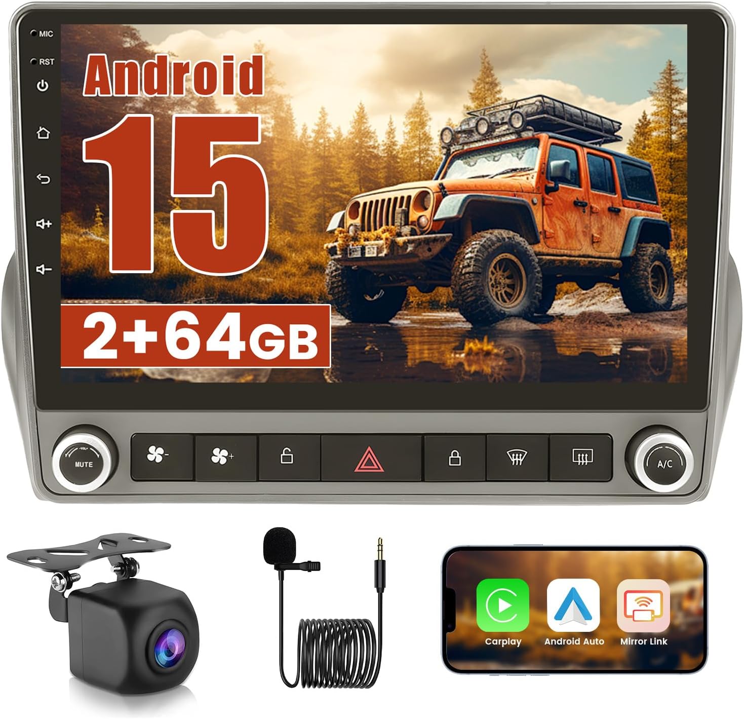 2+64GB Android 15 Car Stereo for Chevrolet Chevy Camaro 2008-2015 (LHD) with Wireless CarPlay Android Auto, 9 Inch Touch Screen Car Radio for Chevy Camaro with GPS WiFi Bluetooth EQ 26UI Backup Camera