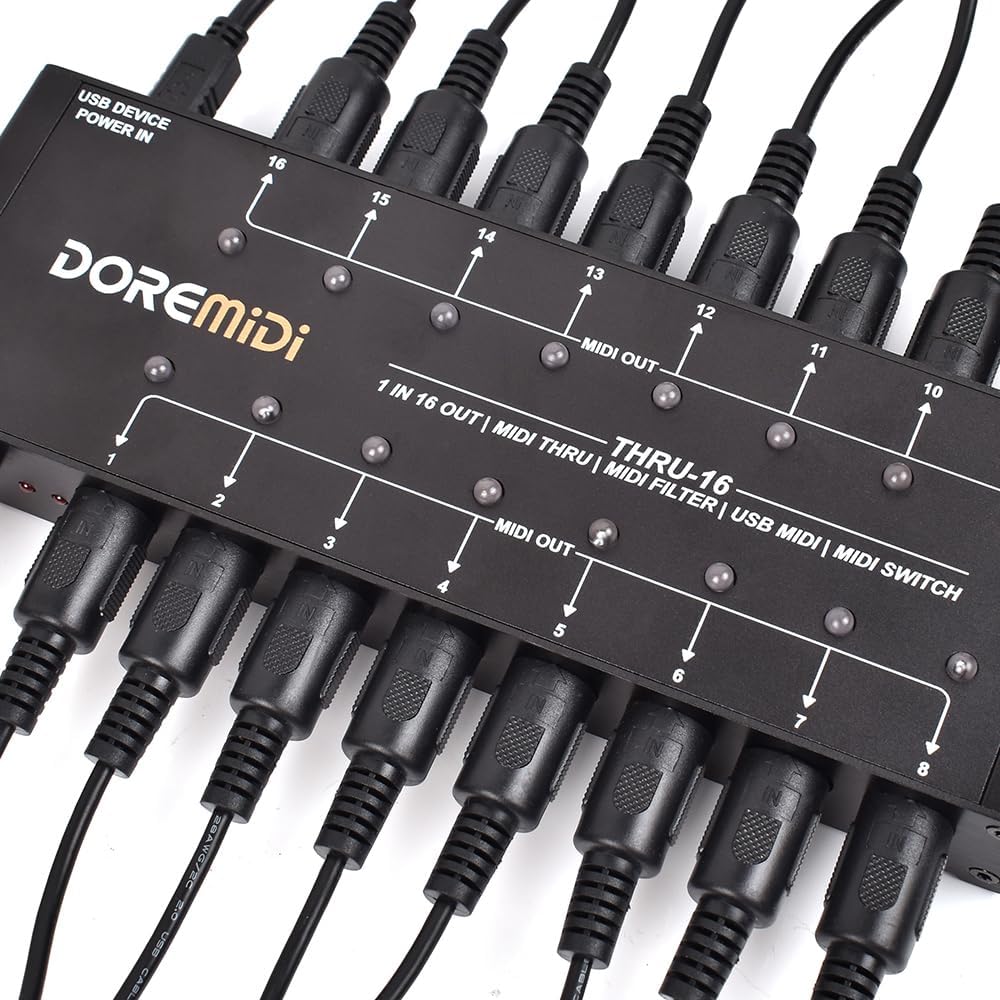 MIDI THRU-16 Box Filter and Switch 1 MIDI input into 16 MIDI outputs and each MIDI output can edit MIDI filters(THRU-16)