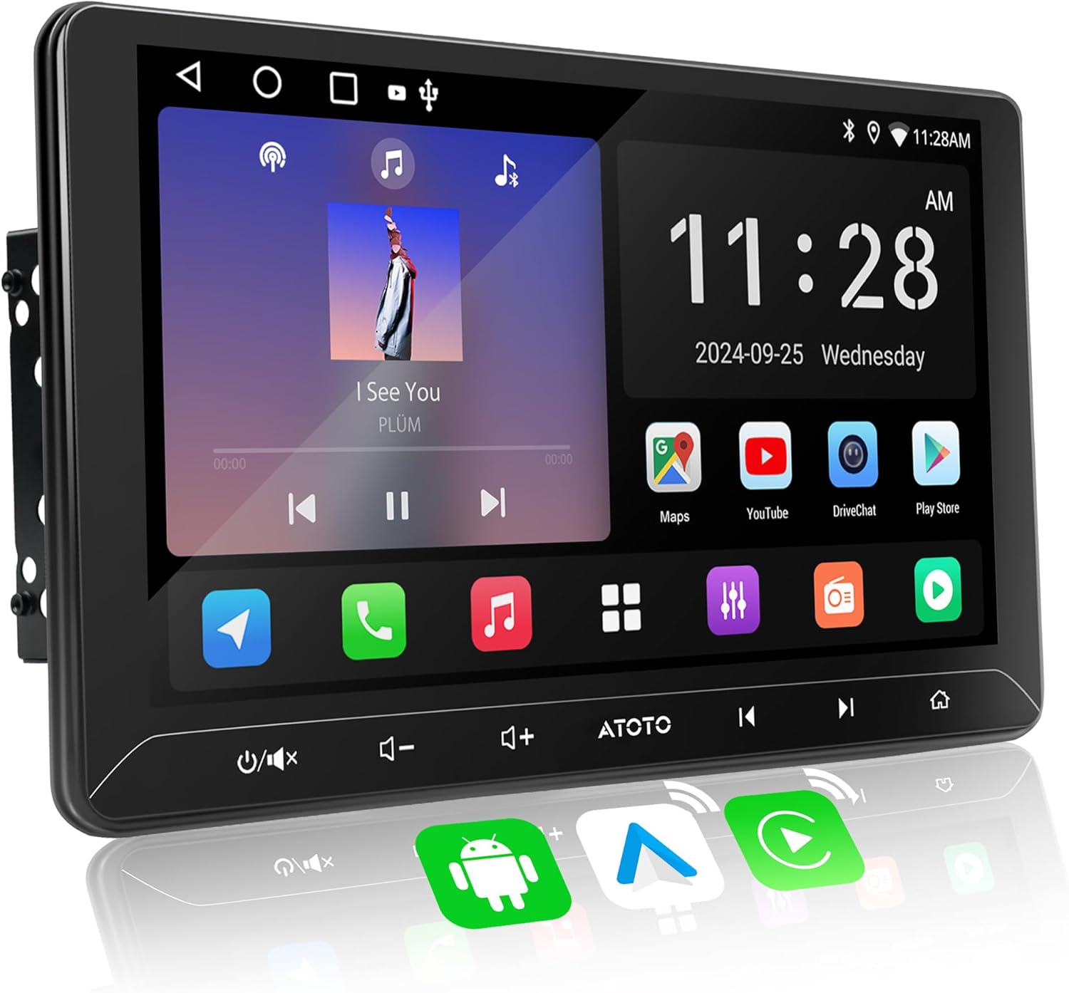 A5L 10.1inch Double DIN Car Stereo, 2+32GB Android Radio with Wireless CarPlay&Android Auto Touch Screen, WiFi/Bluetooth/USB, MirrorLink, 24B-EQ DSP, LRV/FM/SWC, AI&GPS Tracking, A5LG211T