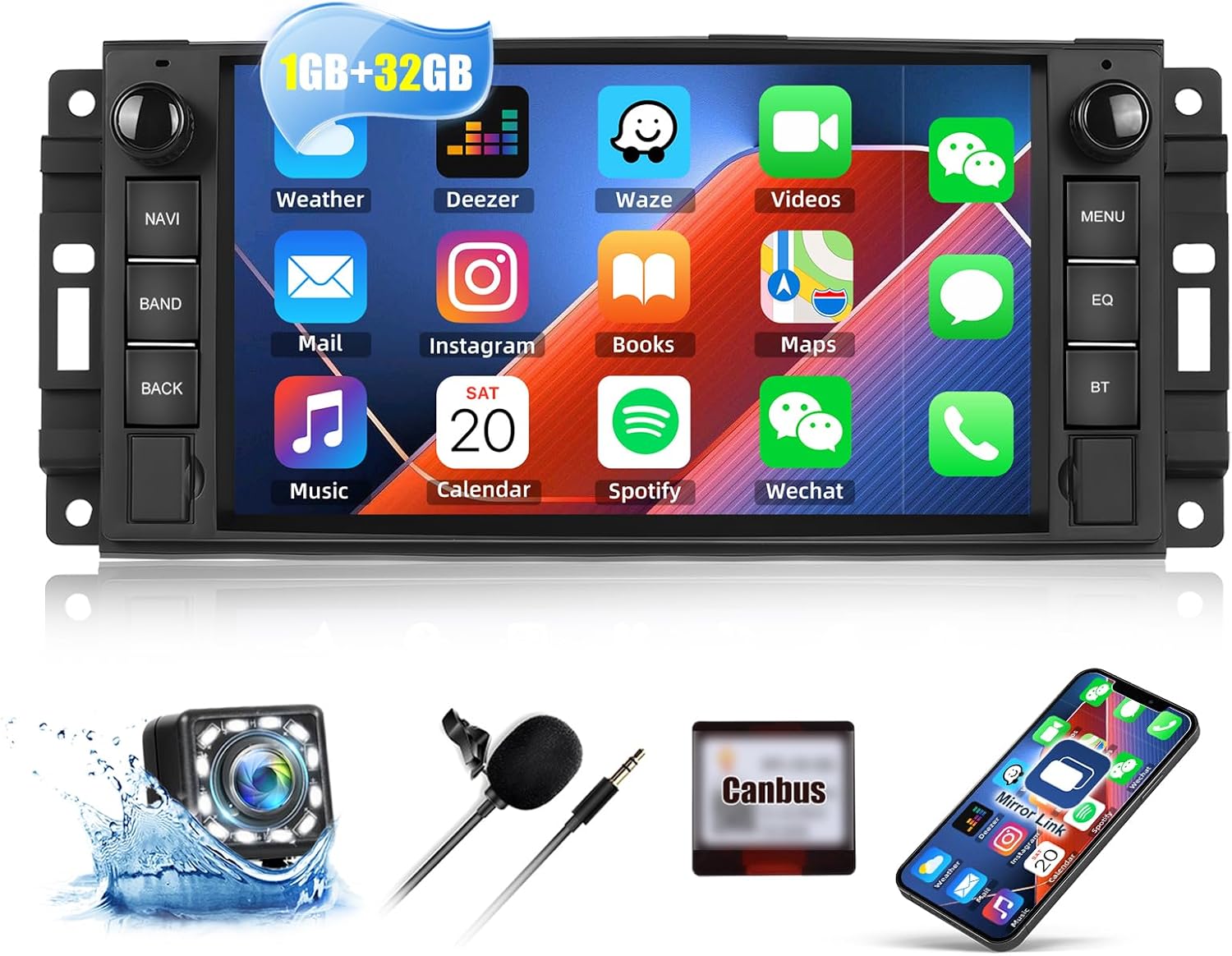 1G+32G Car Radio Stereo for Jeep Wrangler JK Grand Cherokee Compass Dodge Charger Ram 1500 with GPS Navigation 7'' Android 13 Radio Touch Screen Car Stereo with Bluetooth WiFi MirrorLink Backup Camera