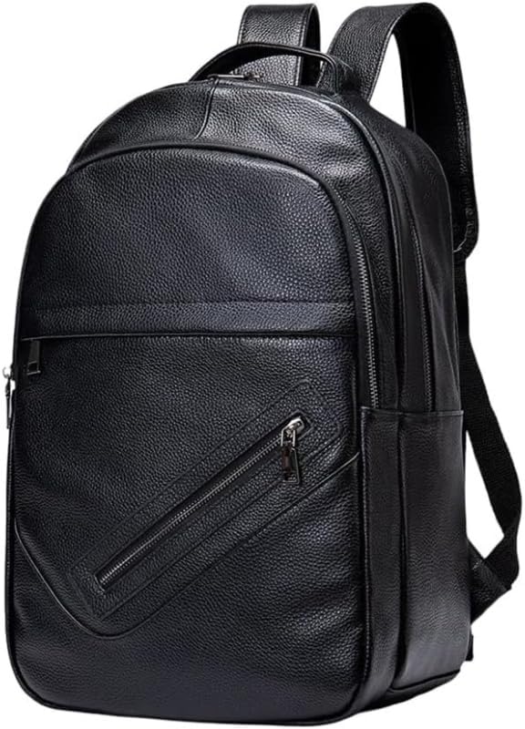 Genuine Leather Backpack for Men Vintage Water Resistant Sling Bag Business Travel Laptop Backpack 2 Zips Gift Box (Black)