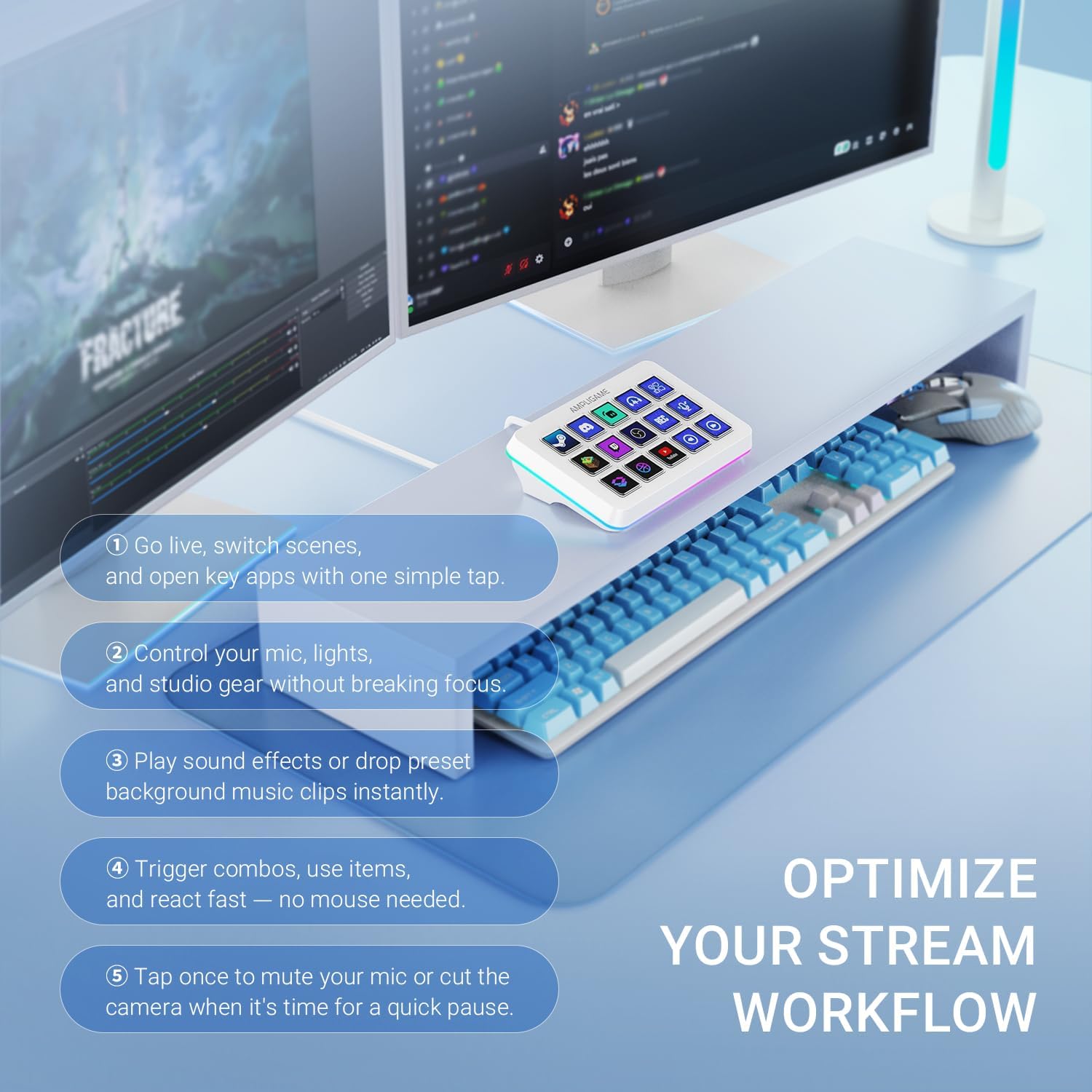 FIFINE AmpliGame Gaming Controller with 15 Shortcuts for OBS Streaming Studio with Macro Keys, Trigger Actions, PC Media RGB Controller for Content Creation/Office Work-D6 White