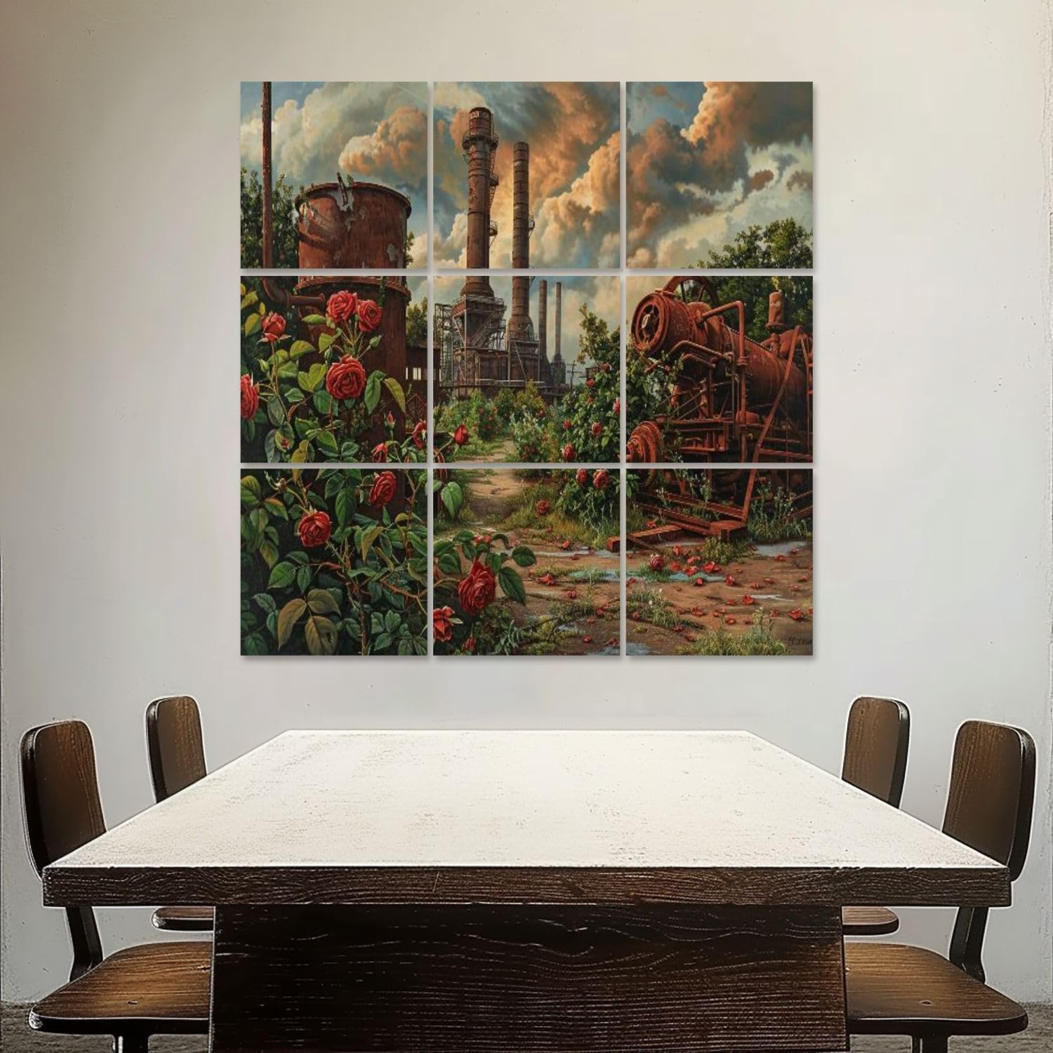 Art Acoustic Panels Self Adhesive Decay Growth Edged Sky Industrial Canvas Art 9 Packs Decorative Soundproof Wall Panels Large Sound Absorbing Panels for Home Office 60