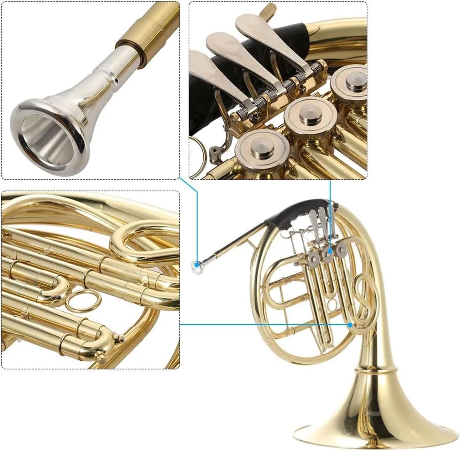 French Horn Bb 3 Key Brass Gold Lacquer Single Row Split Instrument
