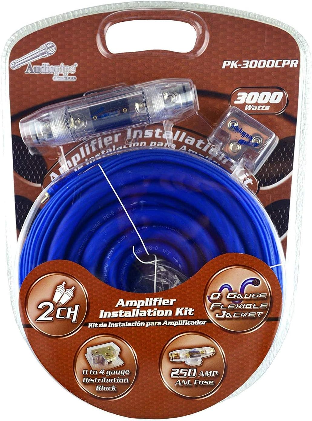 Audiopipe PK3000CPR 0 Gauge Amp Kit Flexible Jacket 100 Copper