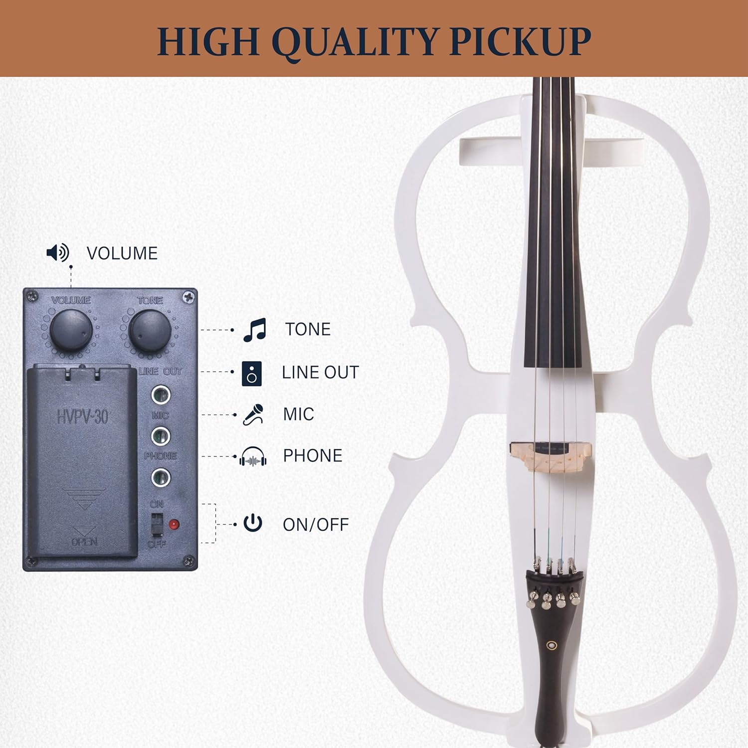 Cecilio 4/4 CECO-1WH Pearl White Electric Cello with Ebony Fittings in Style 1 (Full Size)