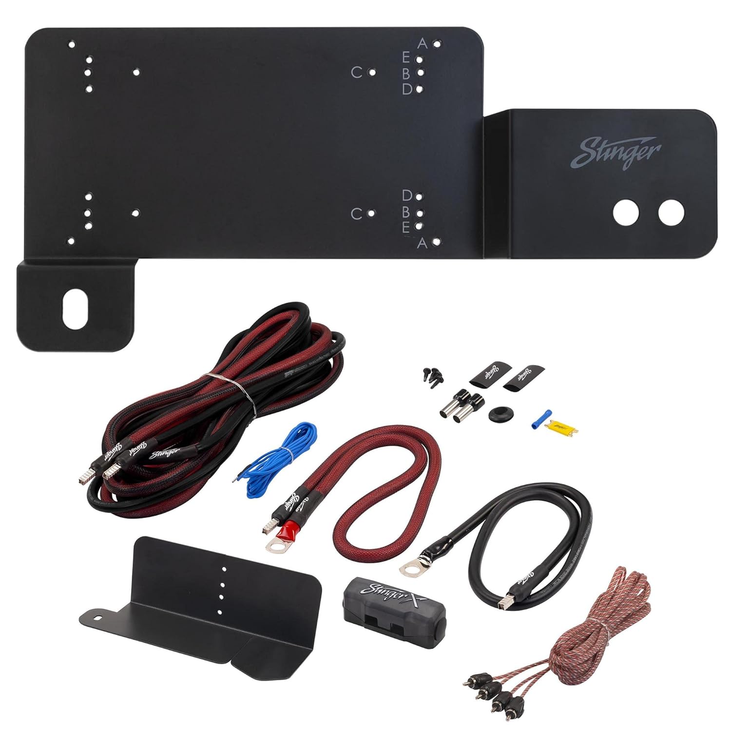 Stinger BRCOAMPBRKTP Amp Bracket - Passenger Side with STXKBR4 Underseat Amplifier 4-Gauge Wiring Kit Compatible with Bronco
