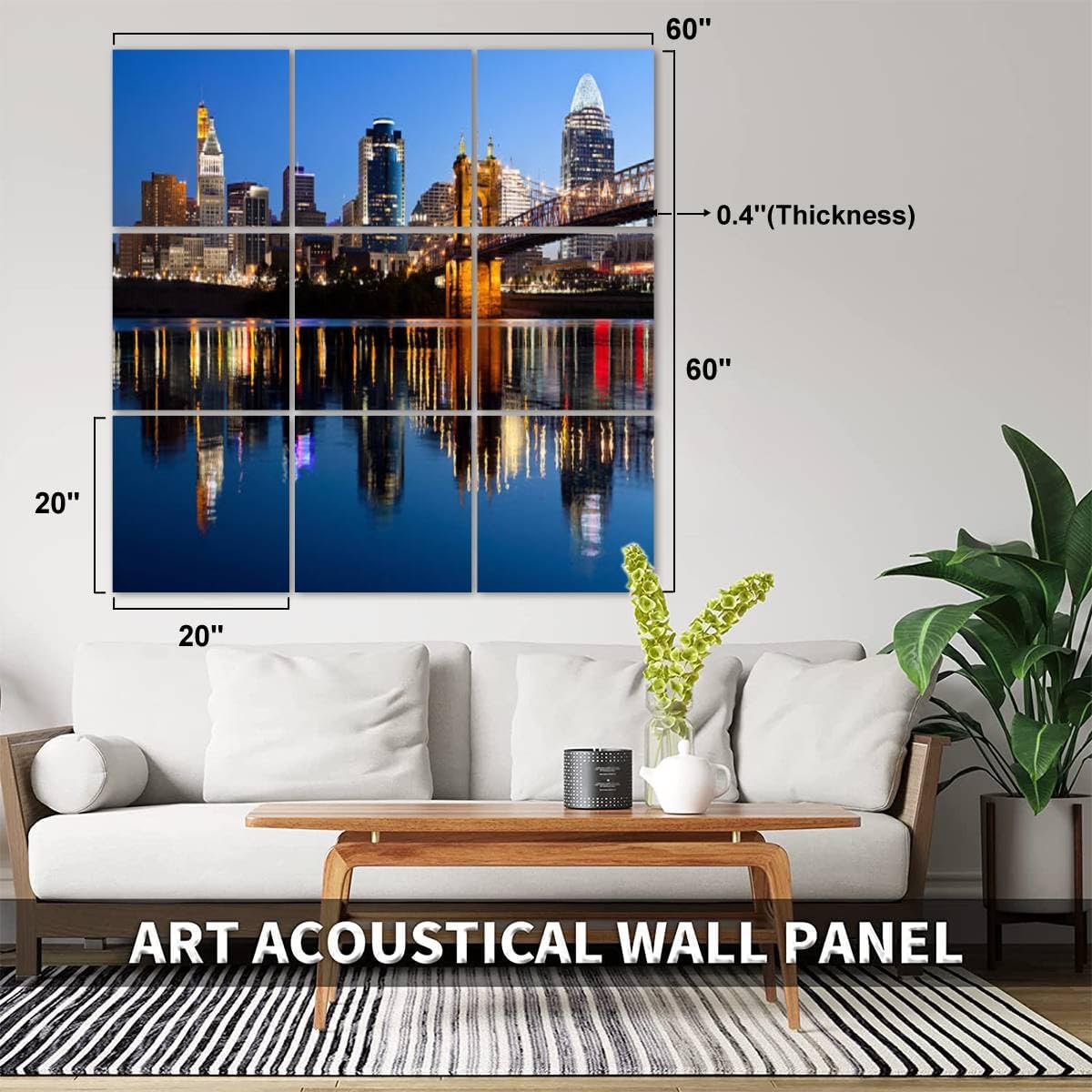Art Acoustic Panels Cincinnati skyline 9 Packs Decorative Soundproof Wall Panels Large Sound Absorbing Padding for Studio Home Office 60