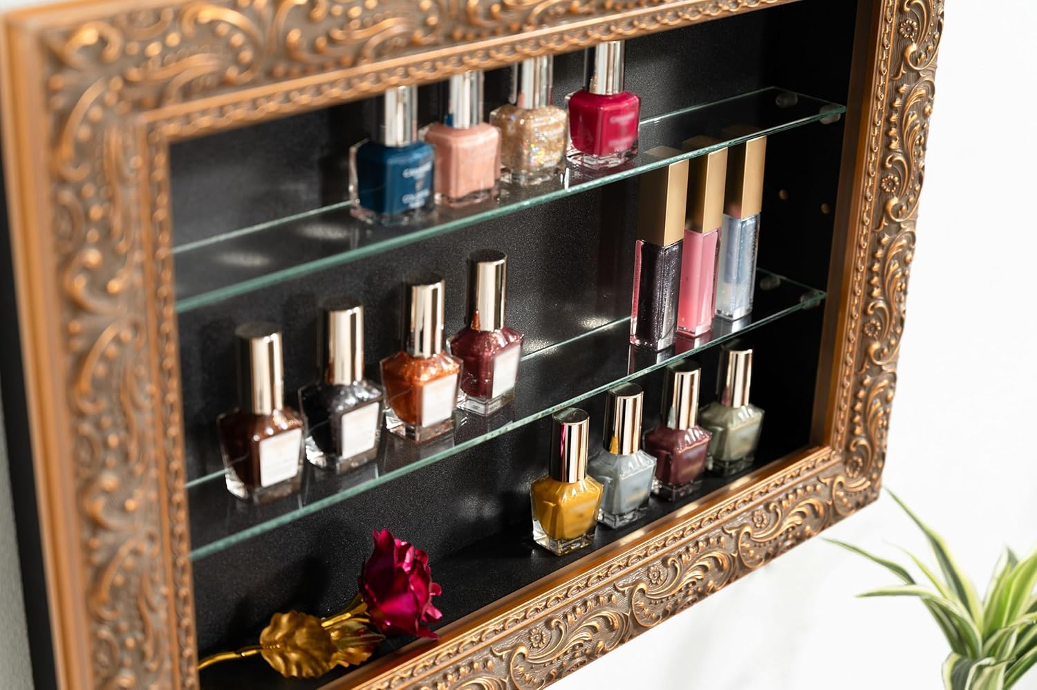 PaletteLife Rococo Style Shadow Box Wall Cabinet, Antique Gold Frame, Square Type, 17.7 x 11.8 (45x30cm), Depth 2.4