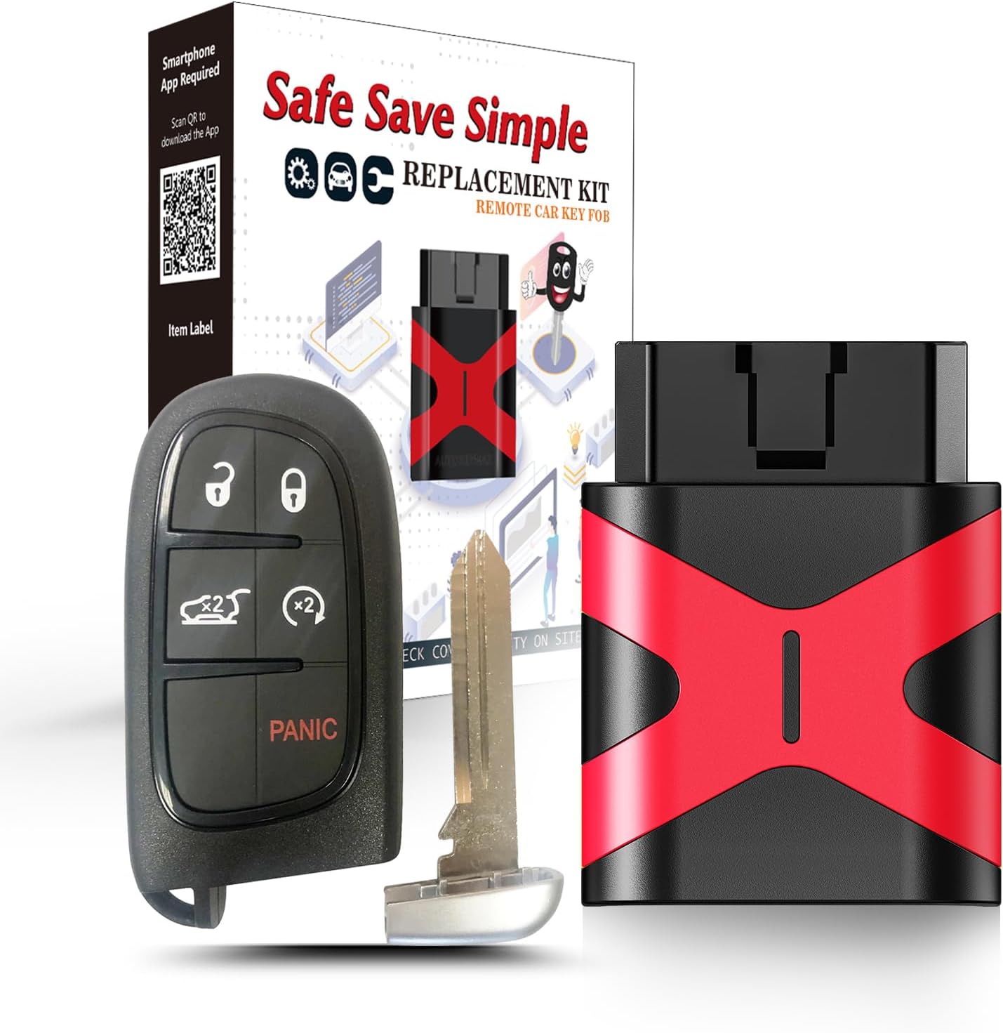 Simple Programmable Keyfob, Replacement Car Key Fob and DIY Programmer OBD Kit Compatible with Jeep Cherokee 2014-2018 Smart Keyless Entry Remote GQ4-54T 4A CHIP