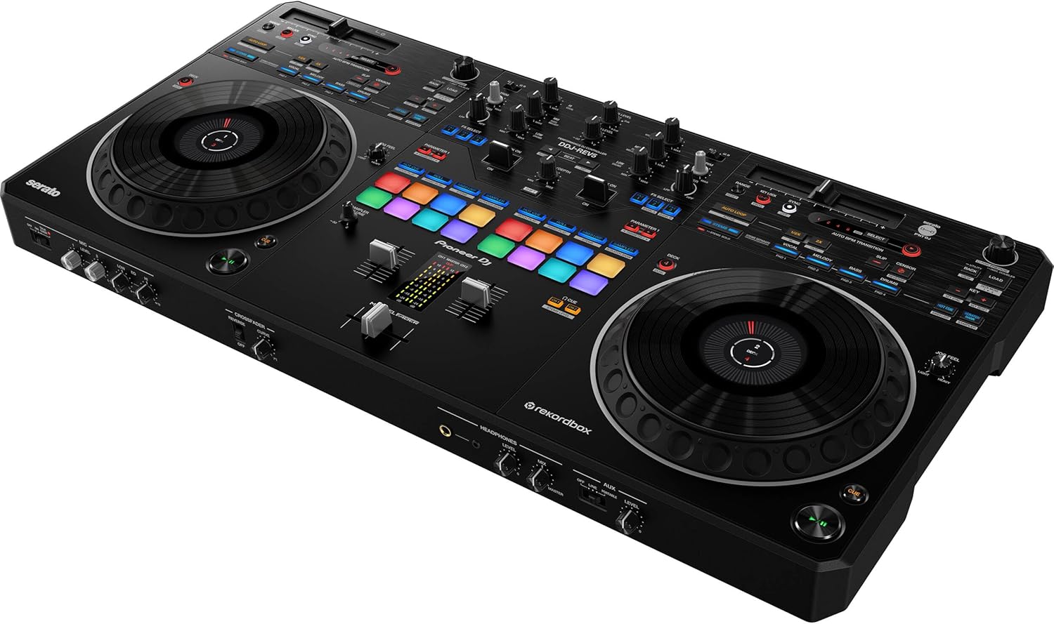 Pioneer DDJ-REV5 4-deck DJ Controller with Headliner HL10017 Flight Case for DDJ-REV5 with Laptop Platform