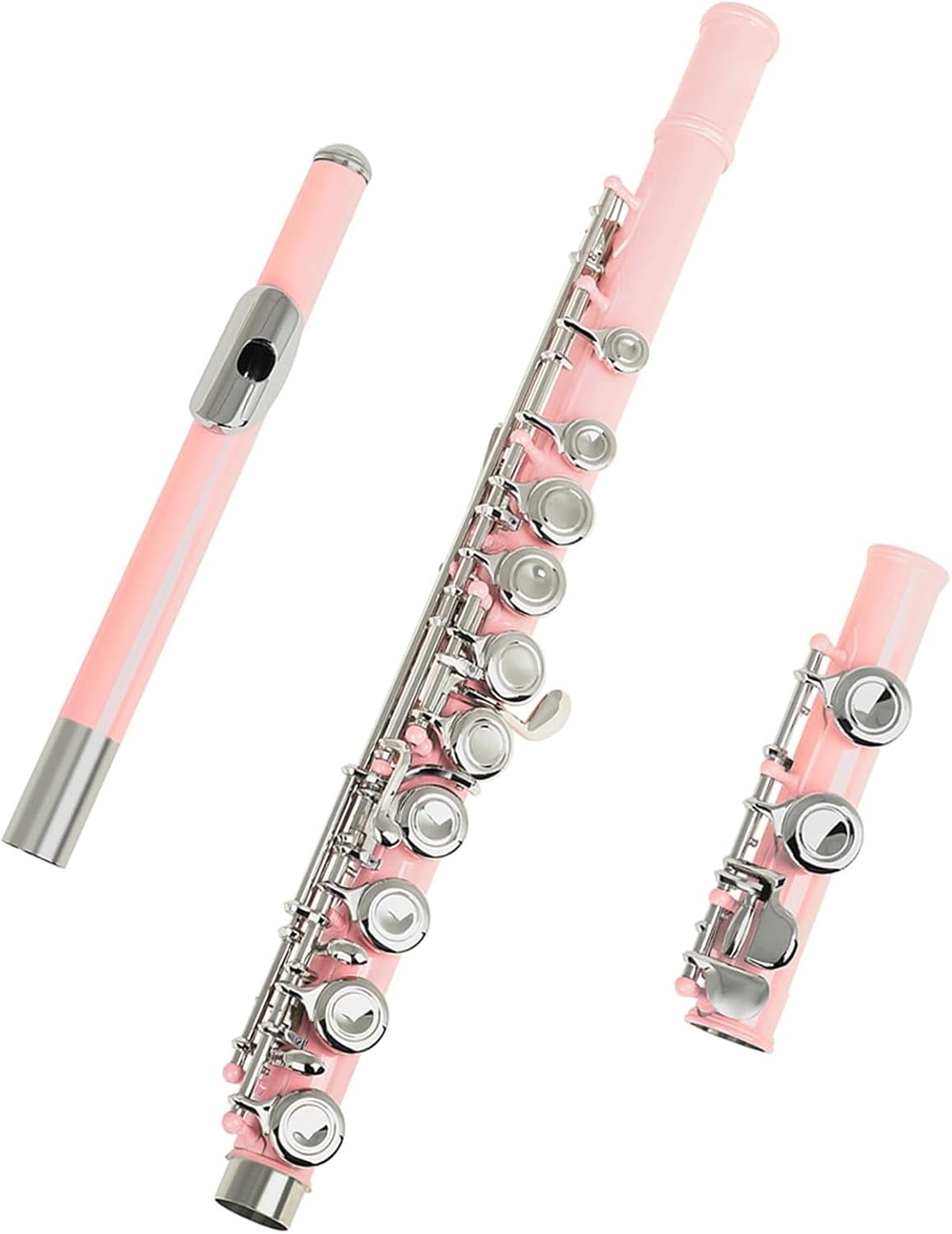 Flute Pink 16 Holes Flute with E Key Woodwind Instrument Closed Hole C Tone Nickel Silver Key Cupronickel Tube with Case Flutes Musical Instruments