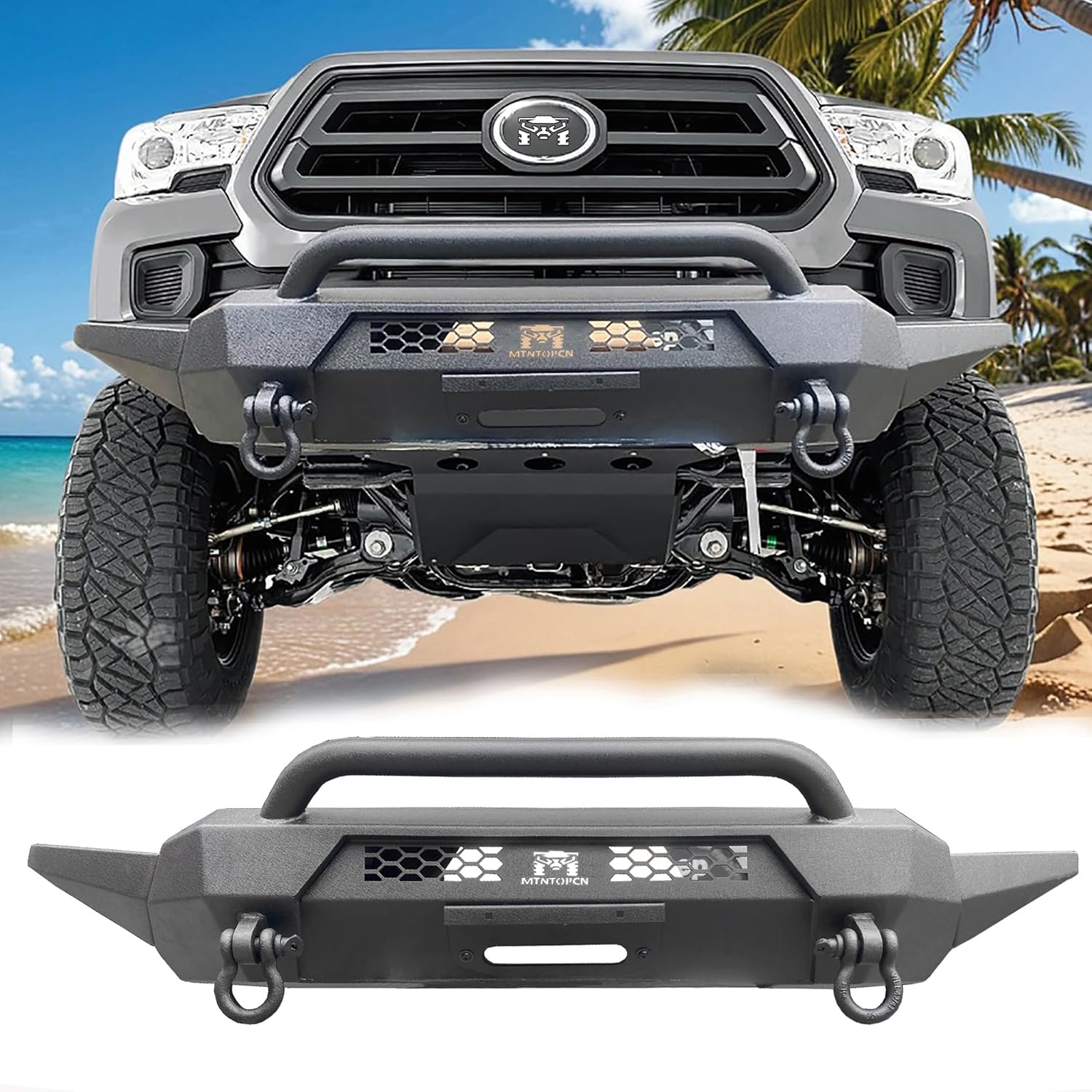 Steel Front Bumper Compatible for Toyota Tacoma 2016-2023 | Rock-Ready Winch Plate + Custom Wings – Rhino-Tough Textured Black Armor