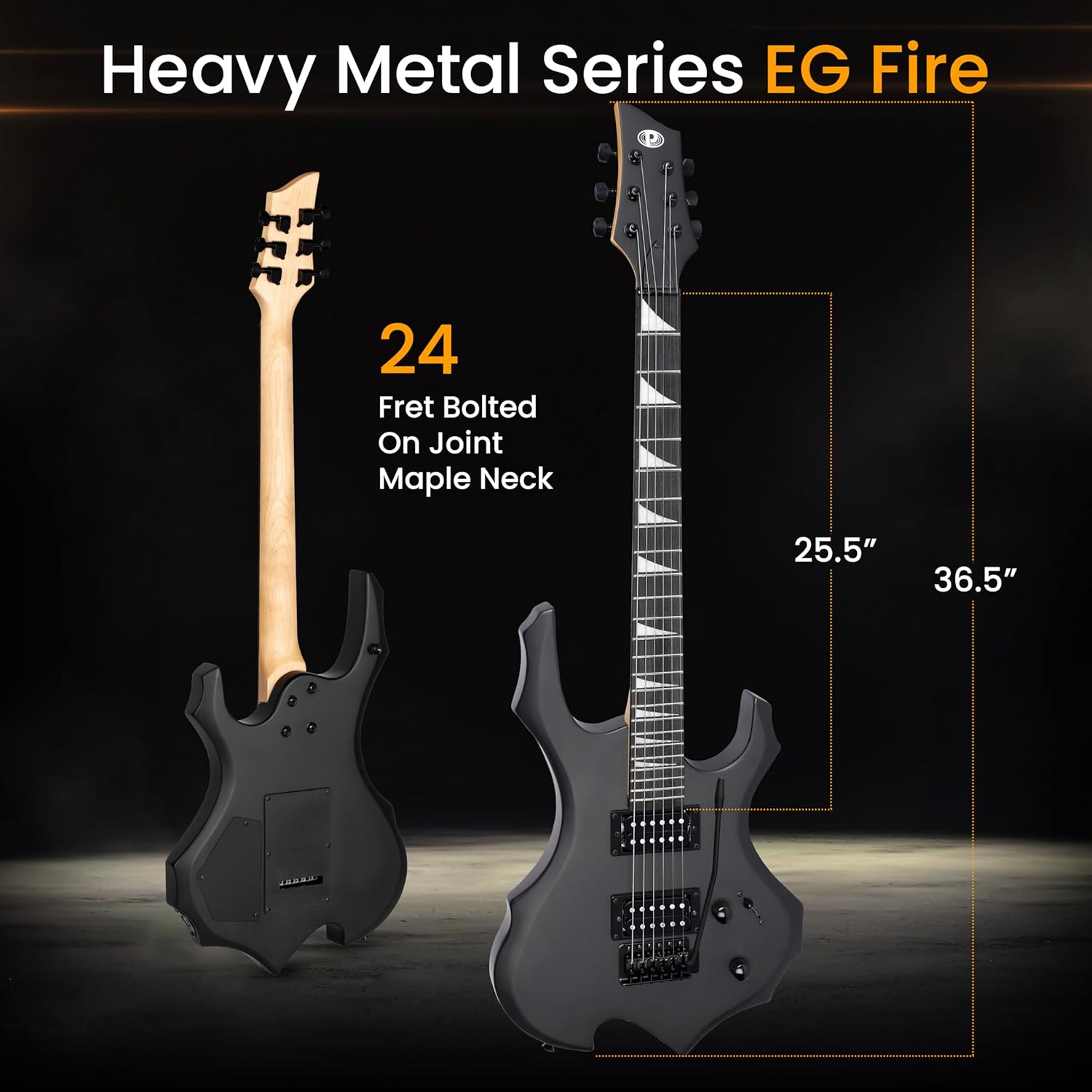 Pyle Heavy Metal EG Fire Electric Guitar Axe w/ Amplifier Kit, Full Size Instrument w/ Practice Amp & Accessories, Metal Axe, Black