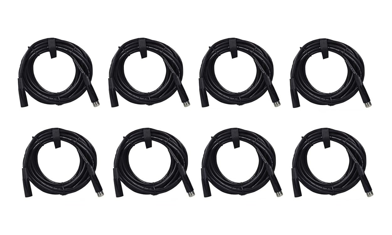 Rockville RDX3M25 Bundle: 25 ft 3-Pin Male-Female DMX Cables, Nickel-Plated 120-Ohm OFC Shielded Lighting Wires for Stage, DJ, and Pro Audio Connection, 8-Piece