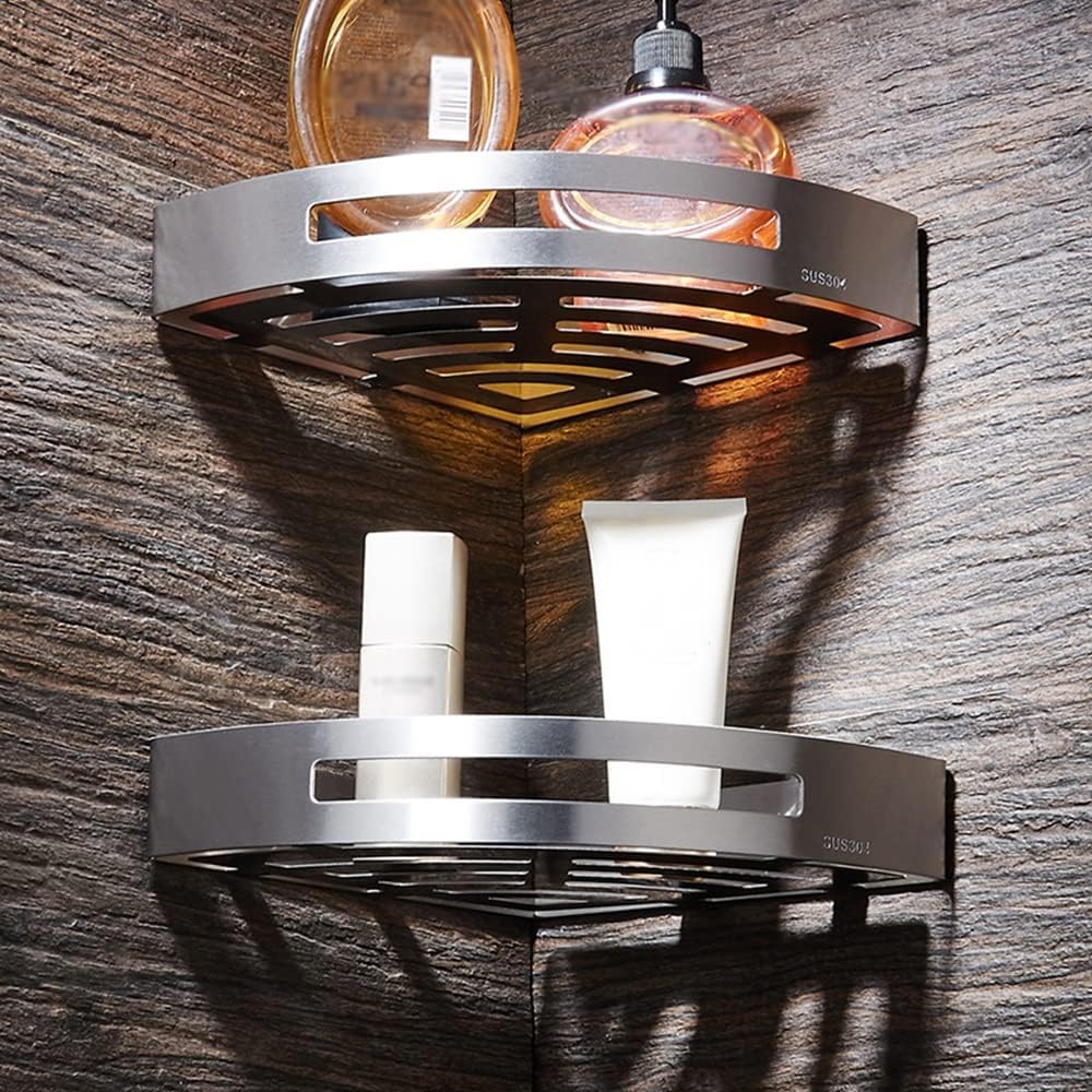 Exquisite Bathroom Shelves Shower Caddy Stainless Steel Bathroom Corner Shelf, Brushed Nickel Wall Mount Triangle Shower Caddy Rack, Bath Accessories Bathroom Shelf Storage (Color : Double)