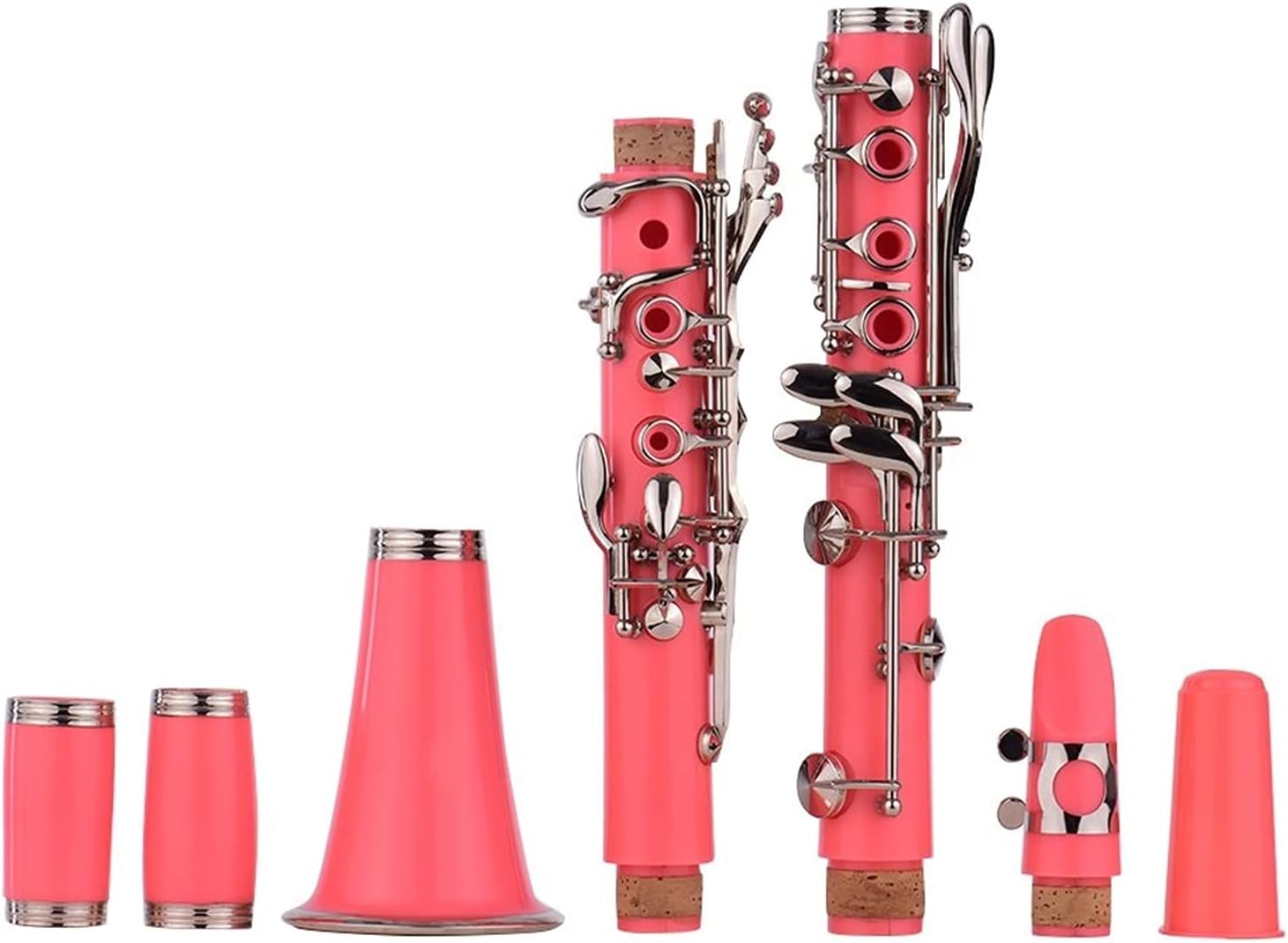 Standard Clarinet ABS 17-Key Clarinet Bb Flat Belt Suitcase Gloves Cleaning Cloth Reed Box 10 Pieces Reed Woodwind Instrument Beginner Clarinet (Color : Pink)
