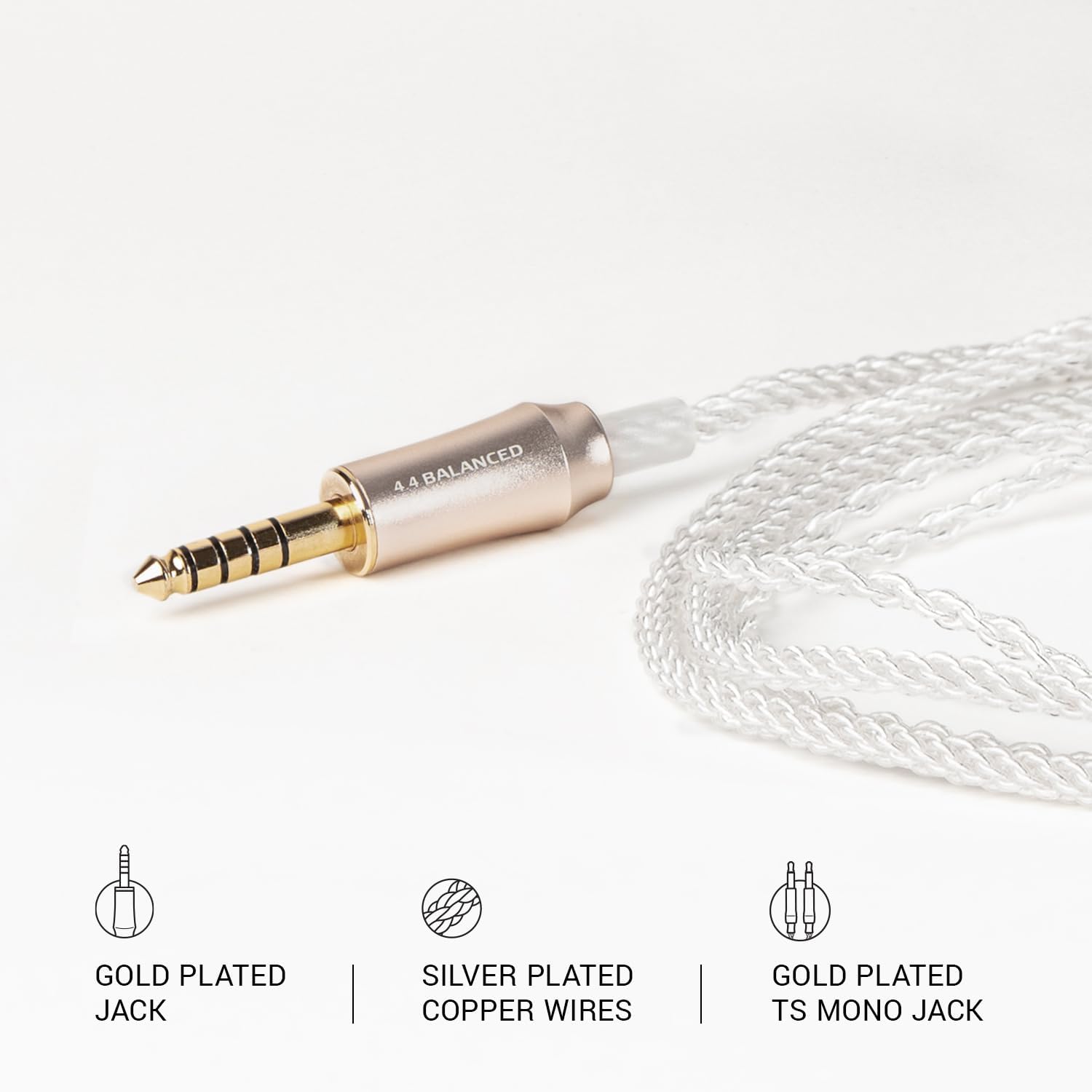 Meze Audio Mono 3.5mm to Balanced 4.4mm Silver-Plated Headphone Cable - 3.9ft.