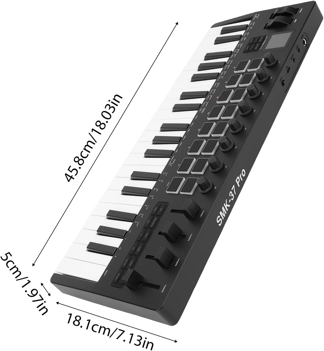 Alomejor Keyboard Piano, 37 Key USB MIDI Keyboard Controller, 16 RGB Backlit Drum Pads 8 Knobs 4 Faders Built in Sound Source Synthesizer Engine