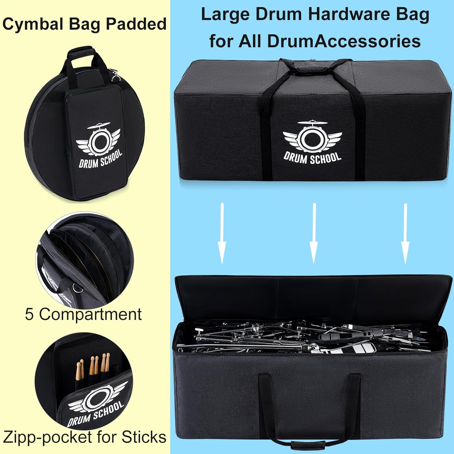 Drum Bag Set 8pcs, Drum Soft Cases with Shouder-strap for 10