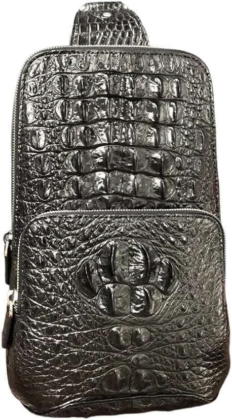 Authentic Crocodile Skin Men's Casual Black Chest Bag Small Travel Purse Genuine Exotic Alligator Leather Male Crossbody Bag