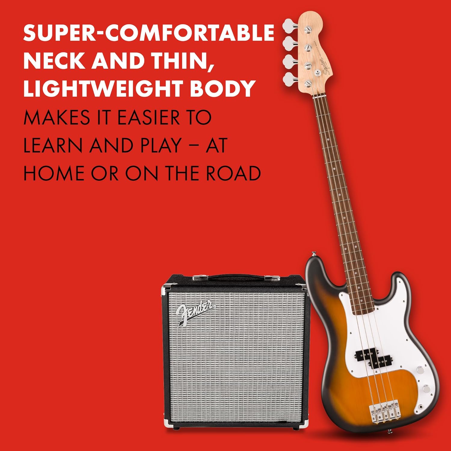 Fender Squier Debut Series Precision Bass Guitar, Beginner Guitar, with 2-Year Warranty, Includes Free Lessons, 2-Color Sunburst with Matte Finish