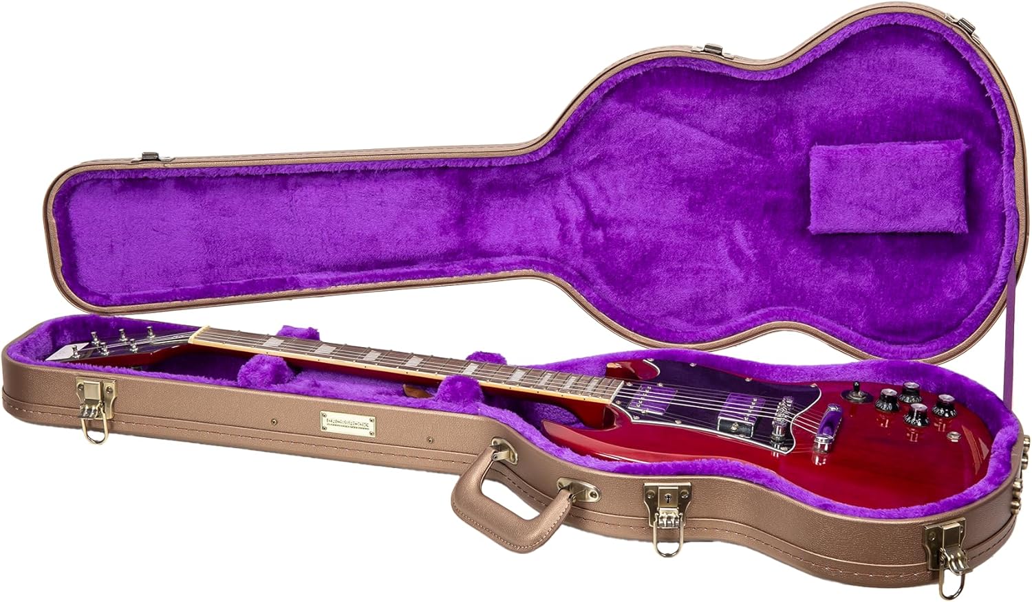 Crossrock Wooden Electric Guitar Case for Gibson SG | Chocolate Brown Finish, Purple Velvet Interior, Lock – Designer Series(CRW520SGCB)