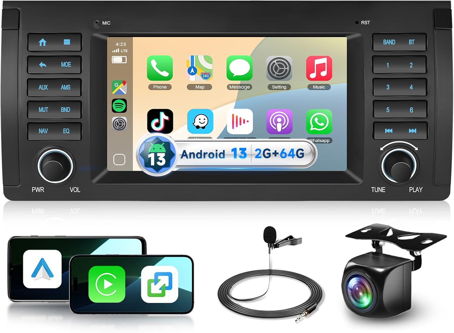 2G+64G 7‘’ Car Stereo for BMW 5 Series E39 1995-2002 E53 2002-2007 Radio,DSP ASP Stereo Android 13 Radio Wireless Carplay Android Auto,5.0 Bluetooth,IPS Touch Screen,GPS,FM/RDS WiFi Backup Camera