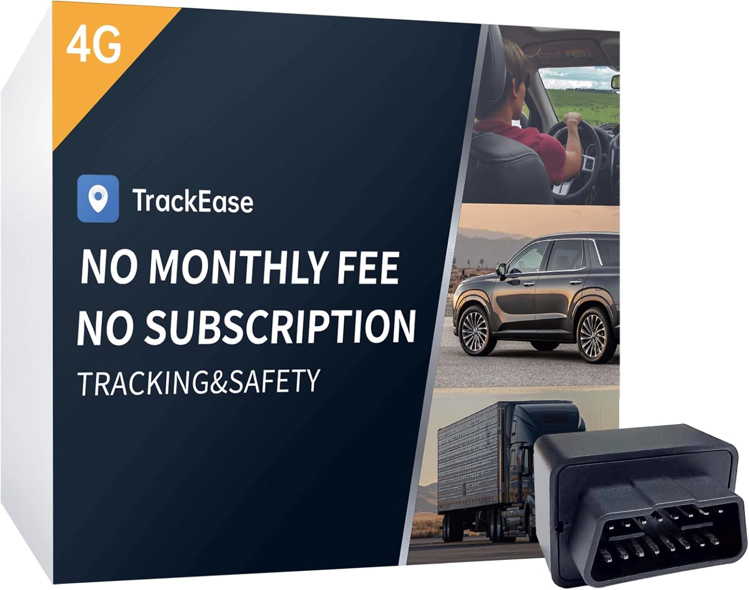 GPS Tracker for Vehicles, No Monthly Fee, No Subscription, Real-Time Tracking, 4G SIM and Data Included, Trip History, GeoFence, Speeding Alerts, OBD