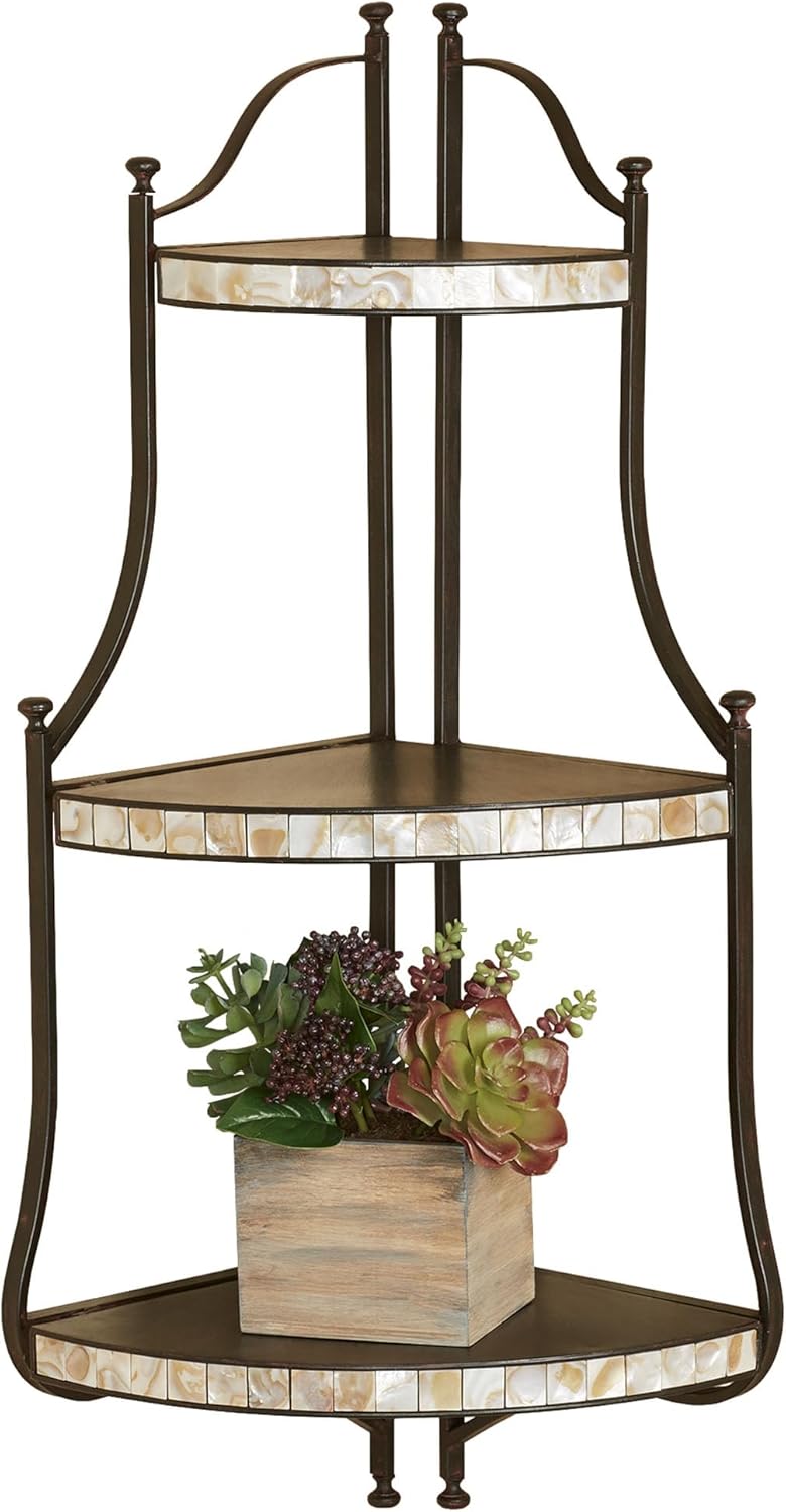 Touch of Class Caprissa Metal and Capiz Shell Corner Wall Shelf - Black, Ivory - Modern Home Decor for Bedroom, Living Room, Bathroom, Office, Game Room - Trinket Storage