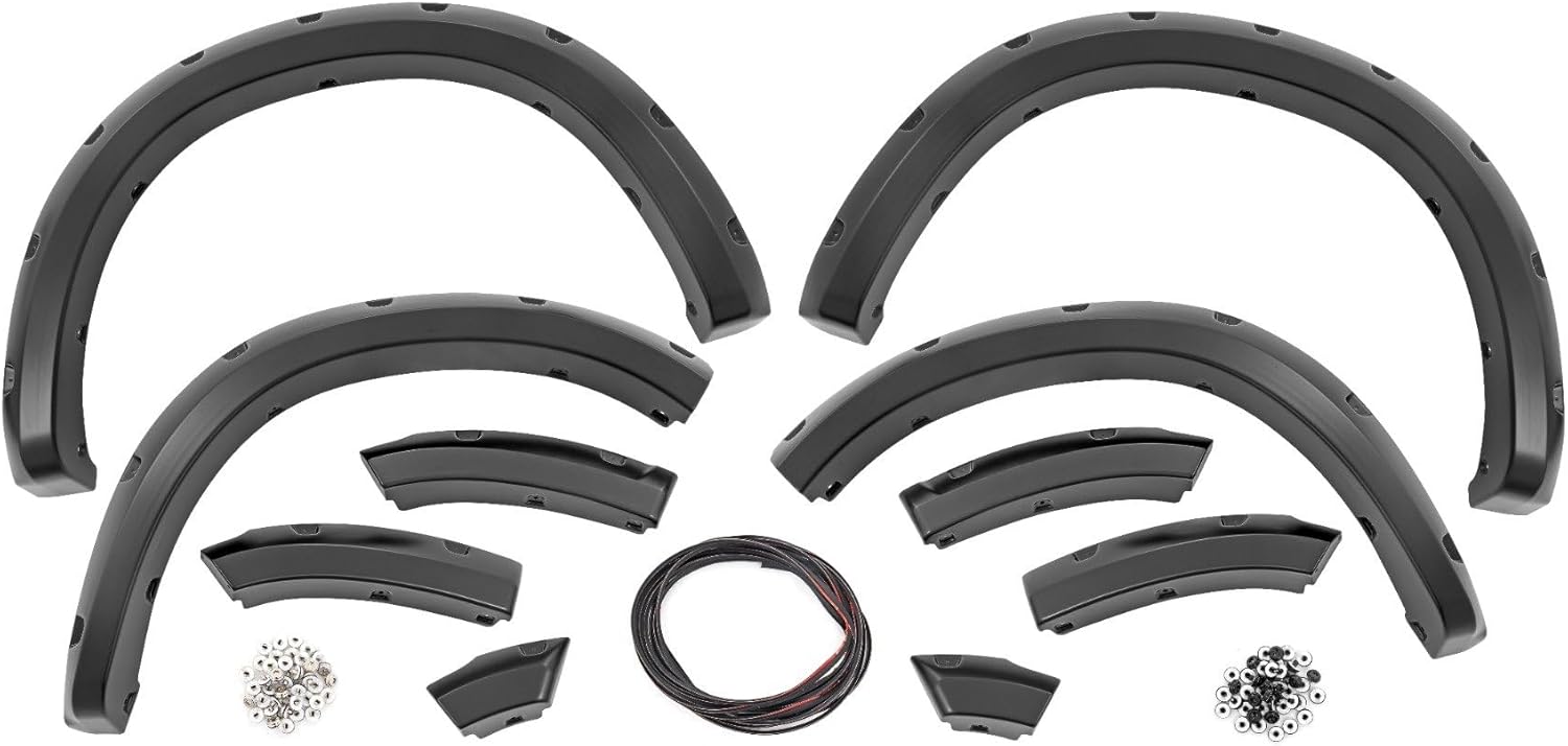Rough Country Pocket Fender Flares for Ram 1500 2WD/4WD (2009-2018) - Bolt-on Rivet Style Wheel Flares, Flat Black, Set of 4