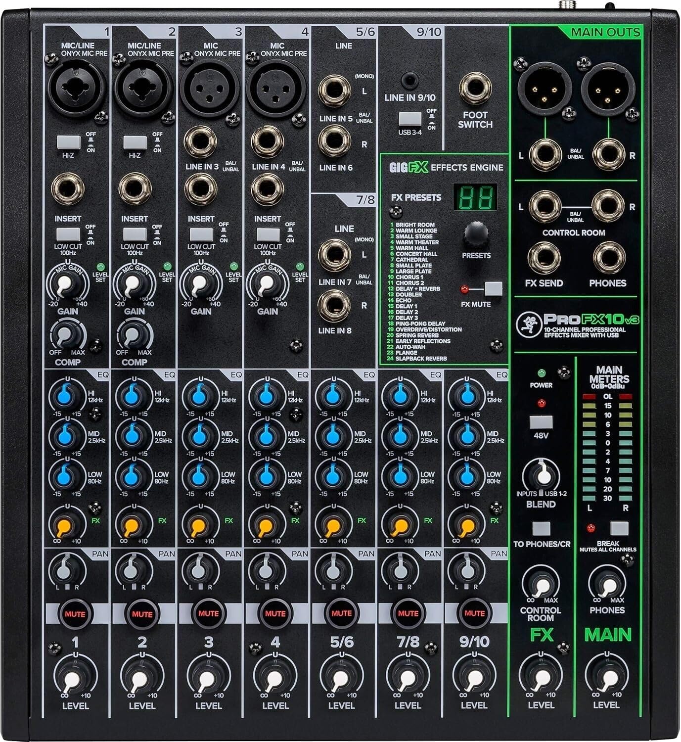 Mackie ProFX10v3 10-Channel Mixer with USB, Built-in Effects, 3 Microphones & 6 XLR Cables Bundle
