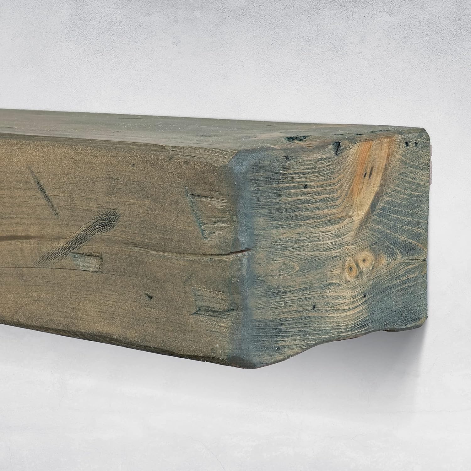 URBANDI Fireplace Mantel, Distressed, Rustic, Floating Shelf, Modern, Real Wood. (48Lx6Hx8D, Grey)