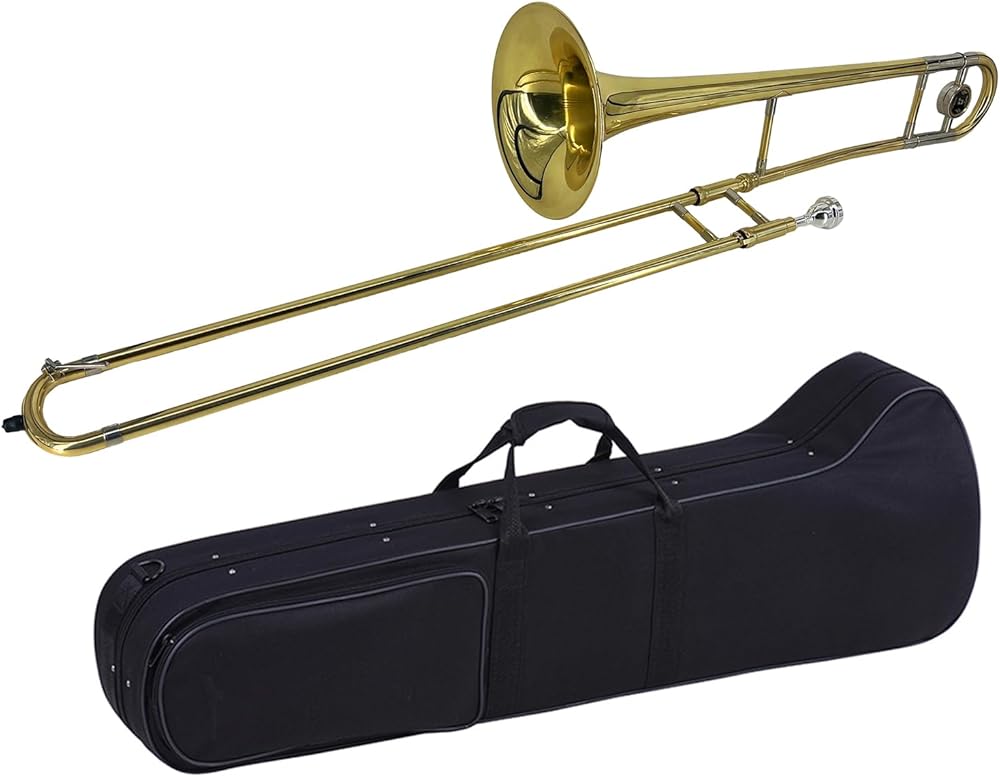 Alto Trombone Brass Gold Lacquer Bb Tone B flat Wind Instrument with Cupronickel Mouthpiece Cleaning Stick Case