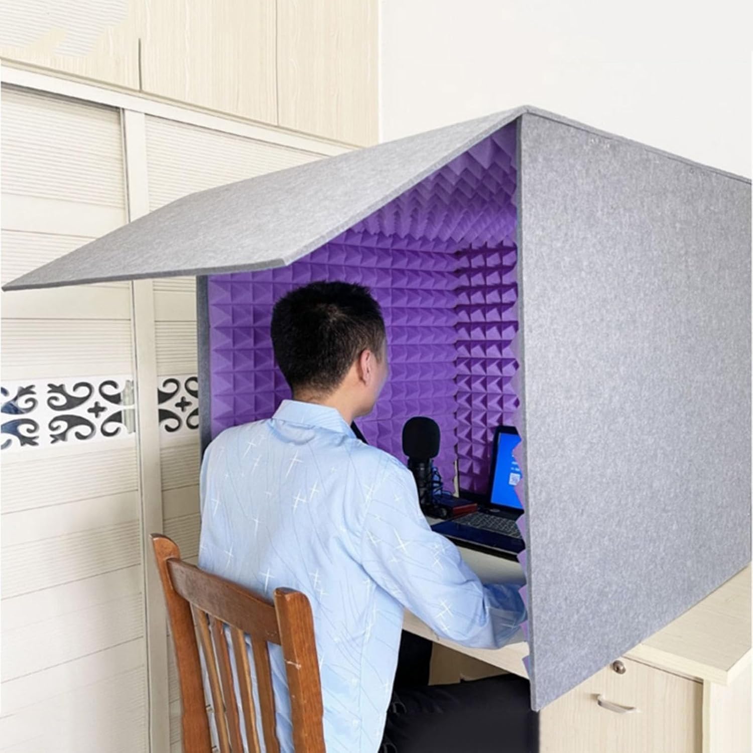 Portable Vocal Booth Sound Booth Recording Equipment, Desktop Soundproof Cover, Microphone Foam Booth Cube, Microphone Isolation Shield, Vocal Absorbing Shield, For Music Studio Bedroom Home (Pu